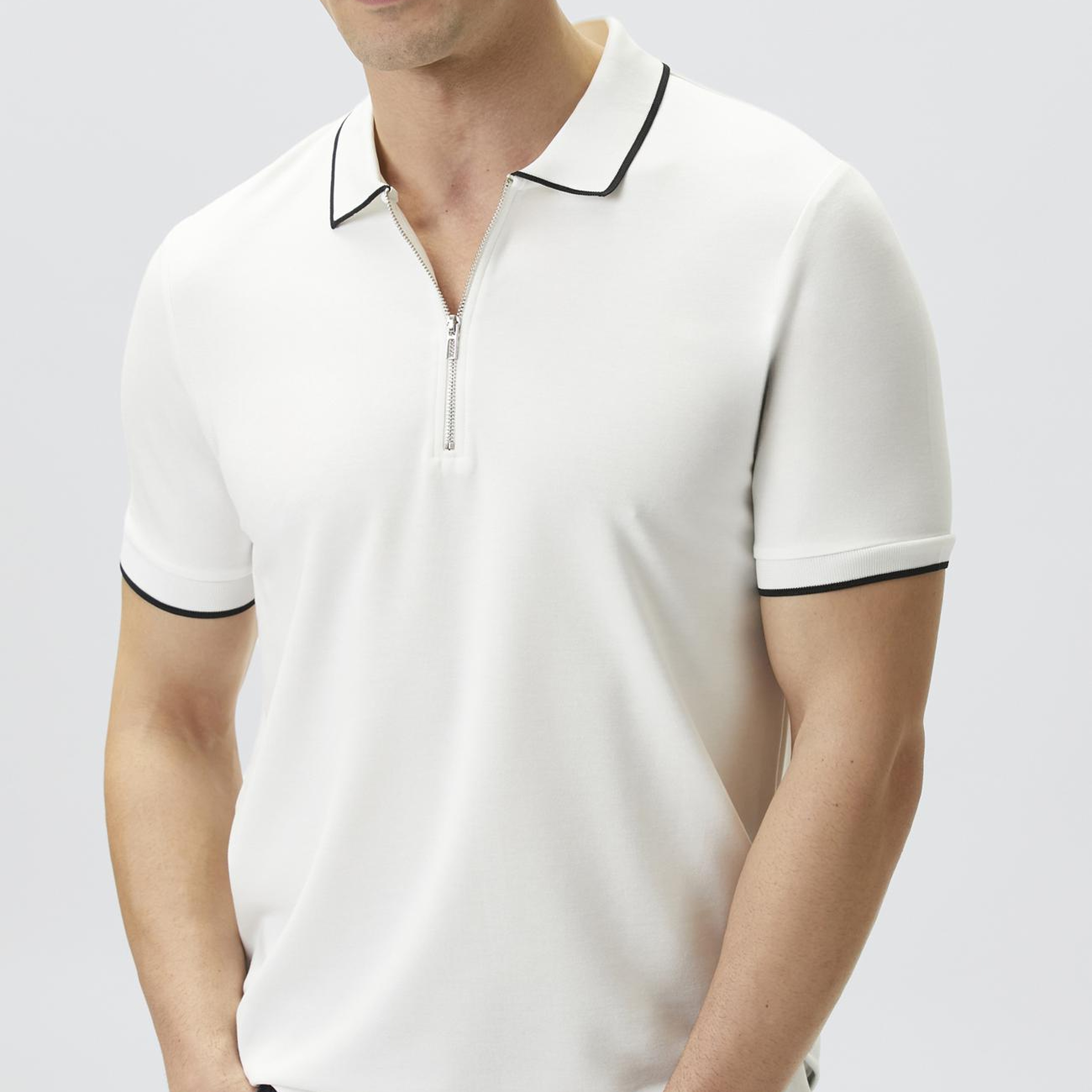Network Erkek Kırık Beyaz Polo Yaka Pike Desen T-shirt