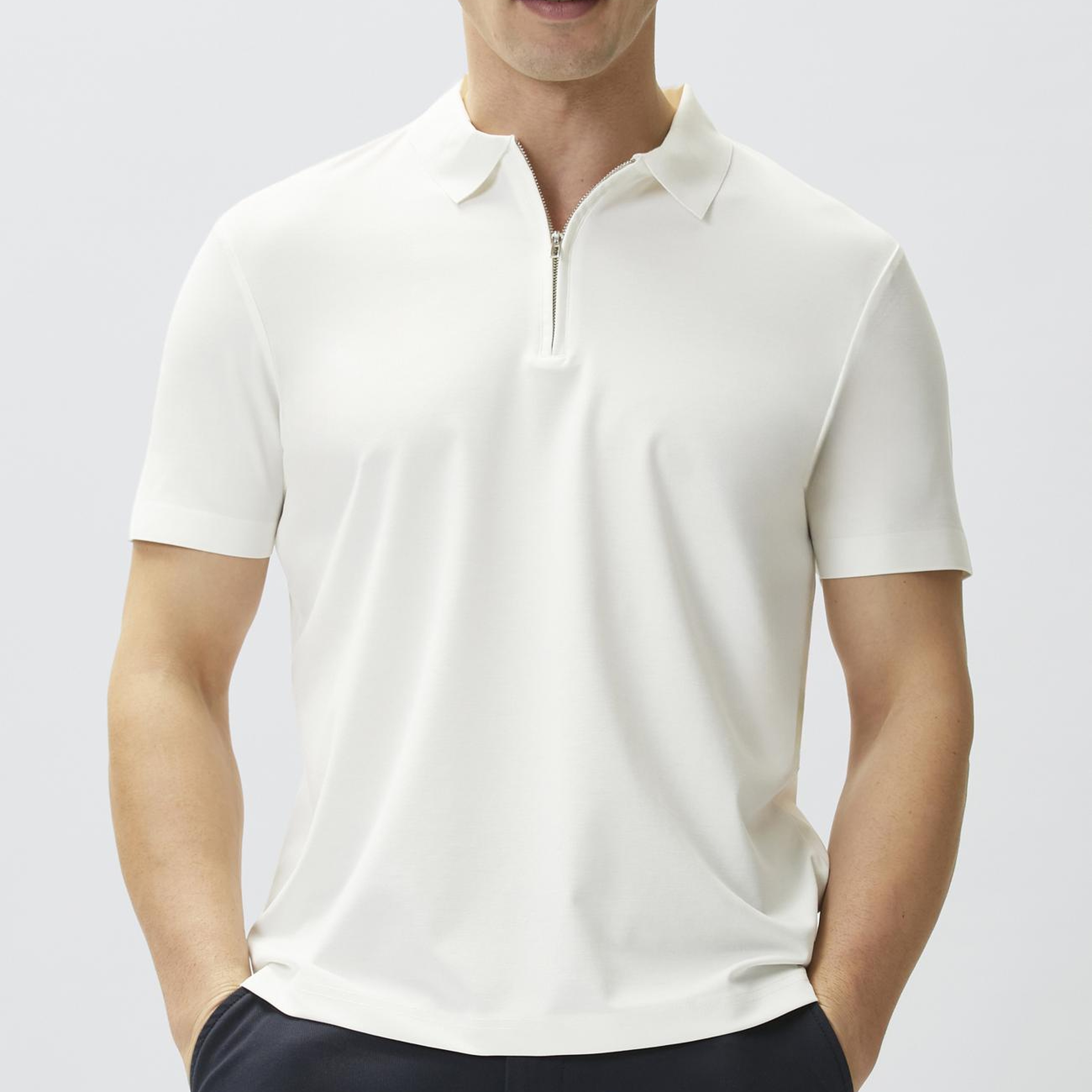 Network Erkek Beyaz Fermuarlı Cupro Modal T-shirt
