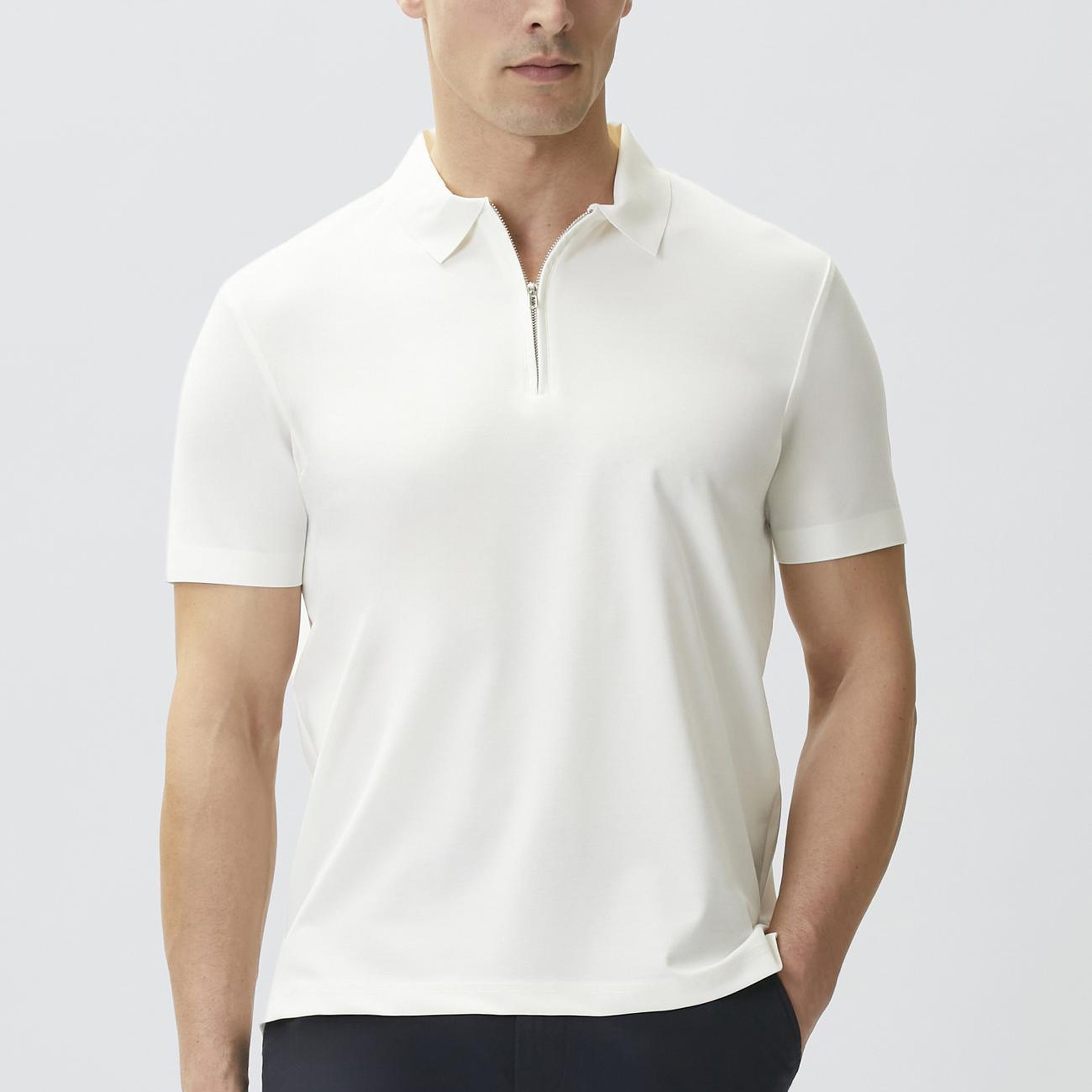 Network Erkek Beyaz Fermuarlı Cupro Modal T-shirt