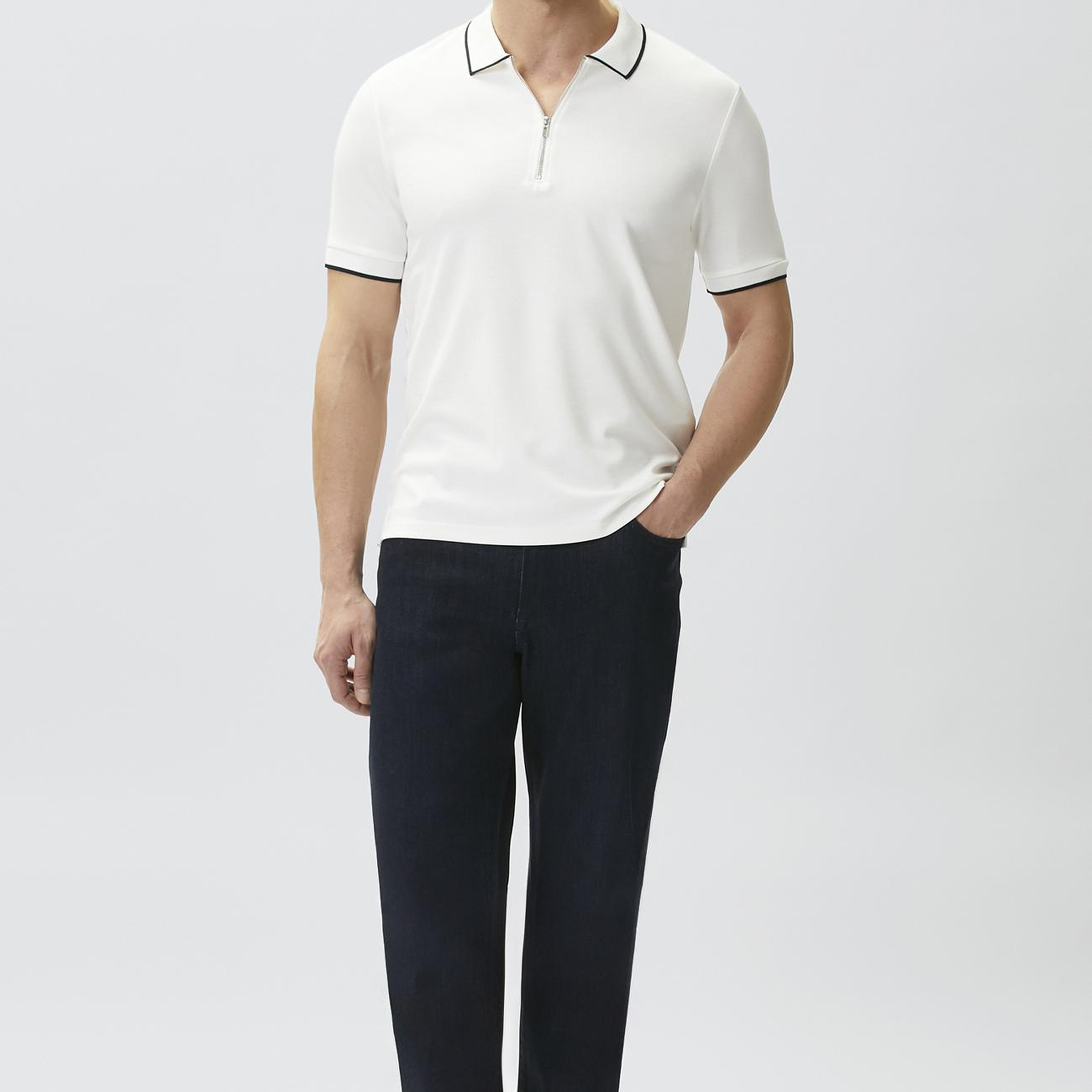 Network Erkek Kırık Beyaz Polo Yaka Pike Desen T-shirt