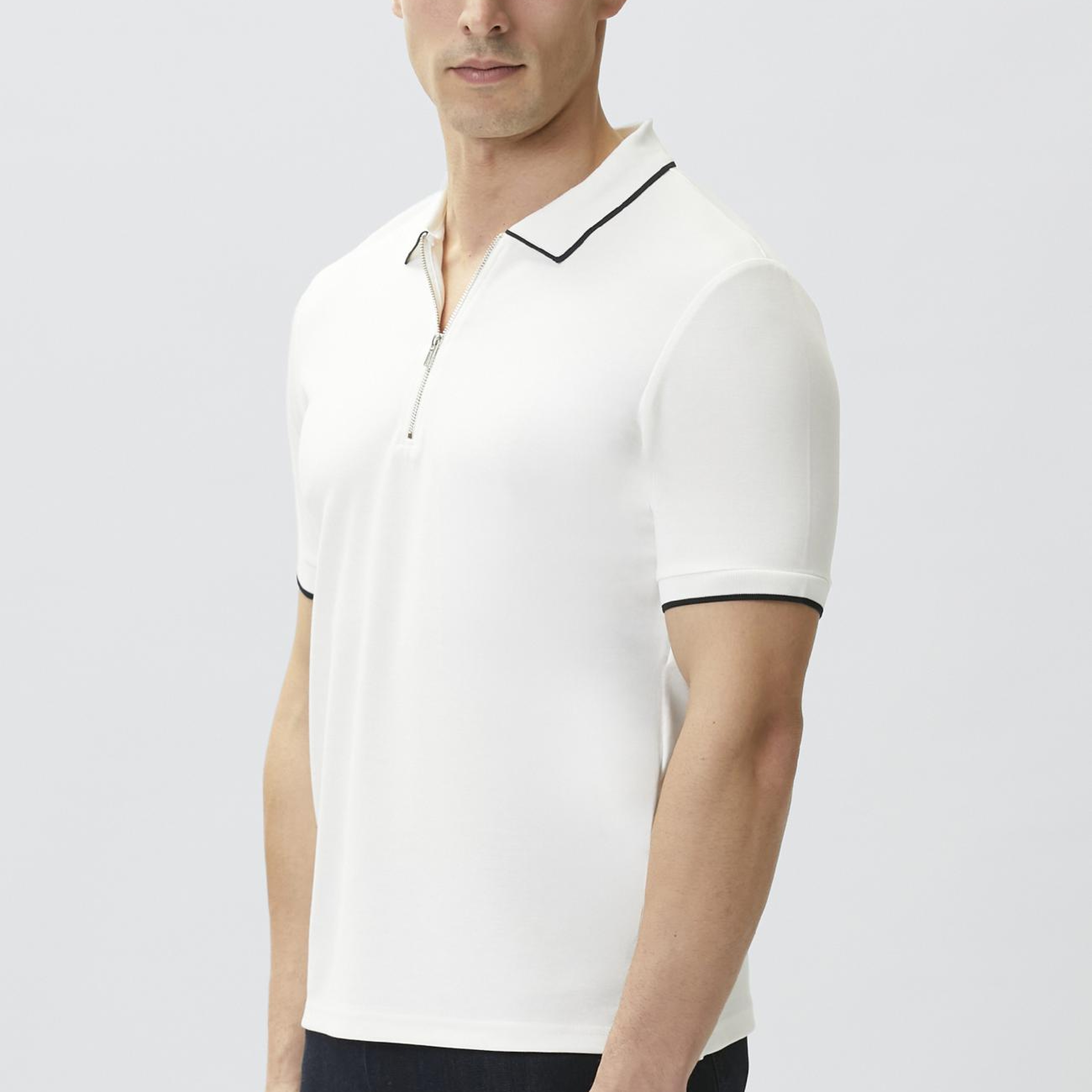 Network Erkek Kırık Beyaz Polo Yaka Pike Desen T-shirt