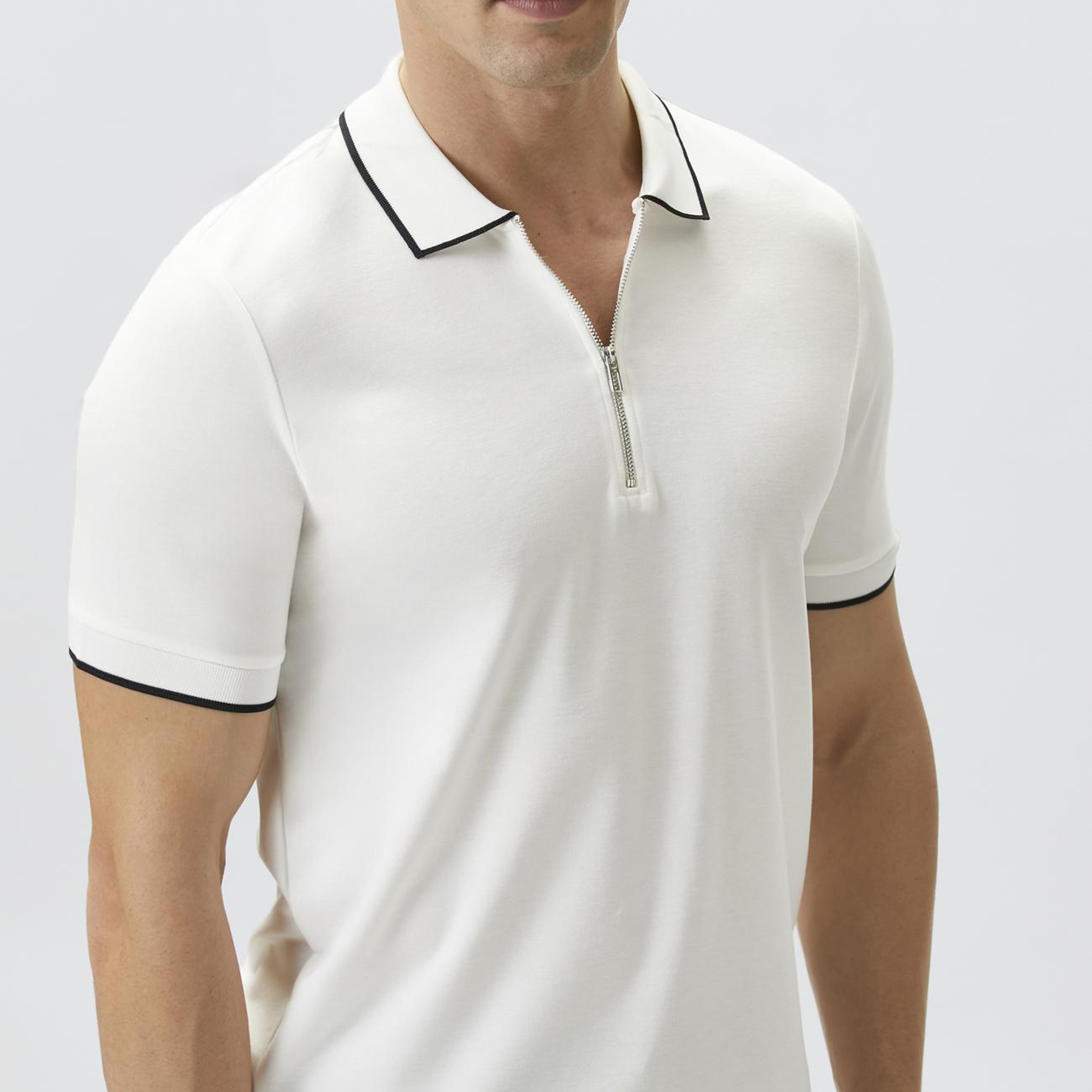 Network Erkek Kırık Beyaz Polo Yaka Pike Desen T-shirt