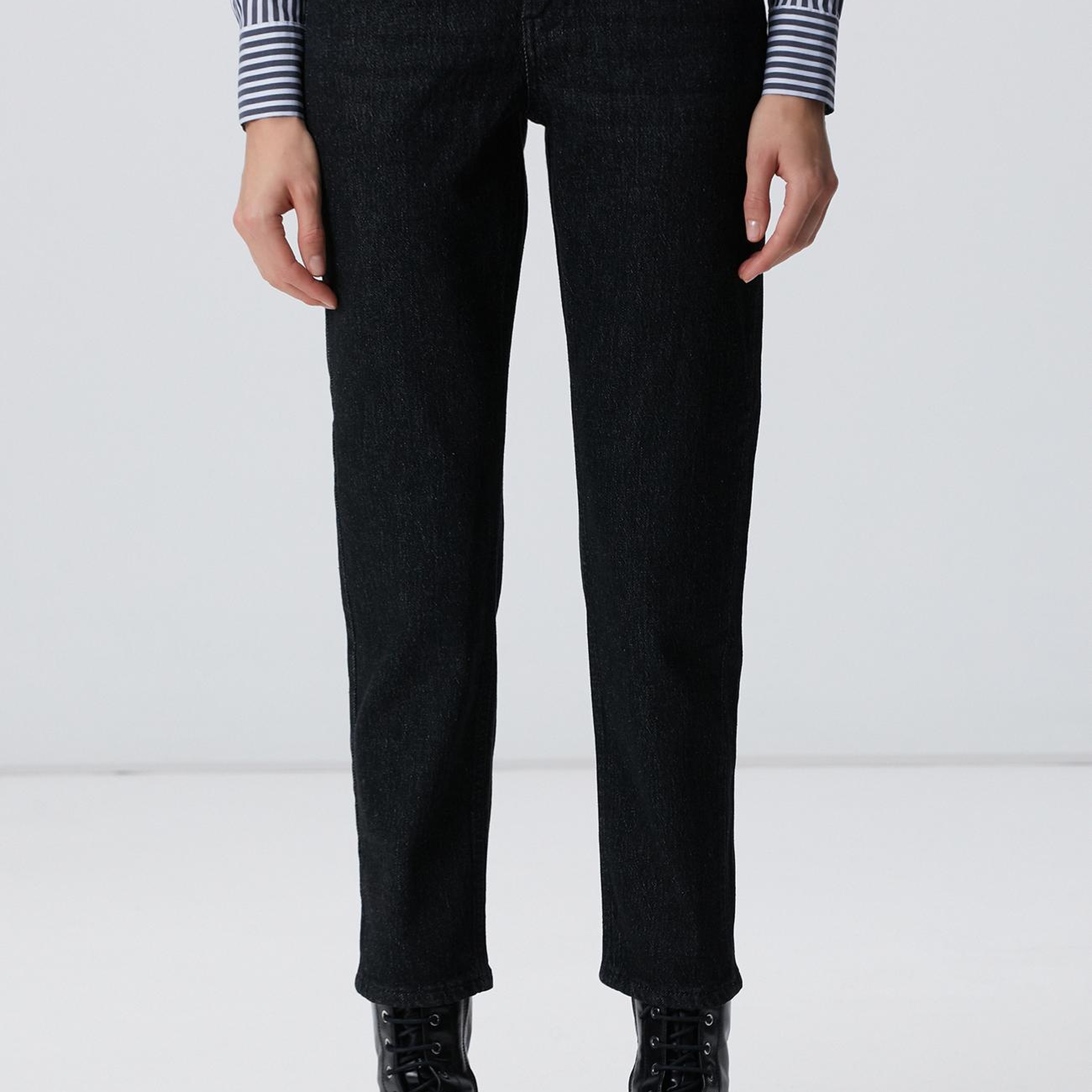 Network Kadın Siyah Mom Fit Denim Pantolon