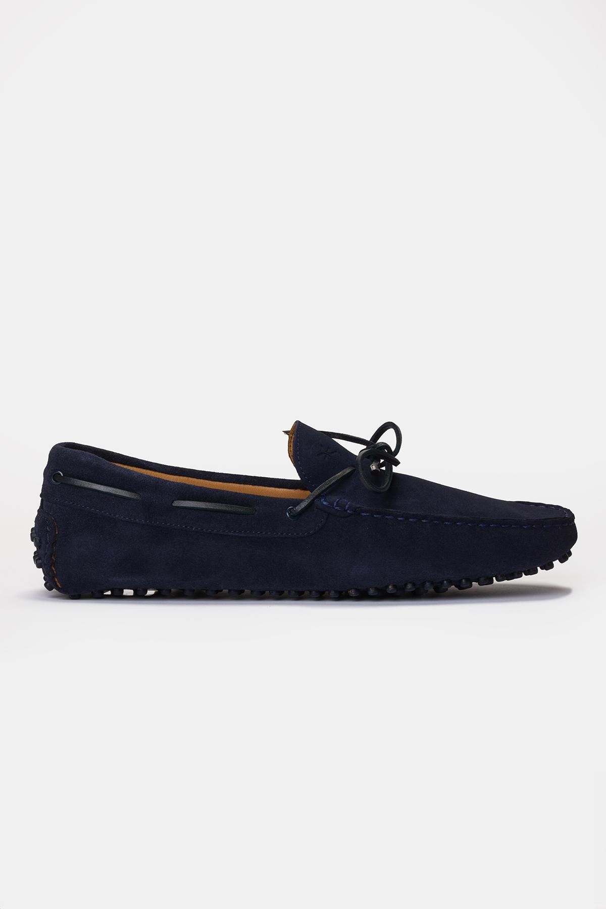 Erkek Lacivert Bağcık Detaylı Süet Loafer
