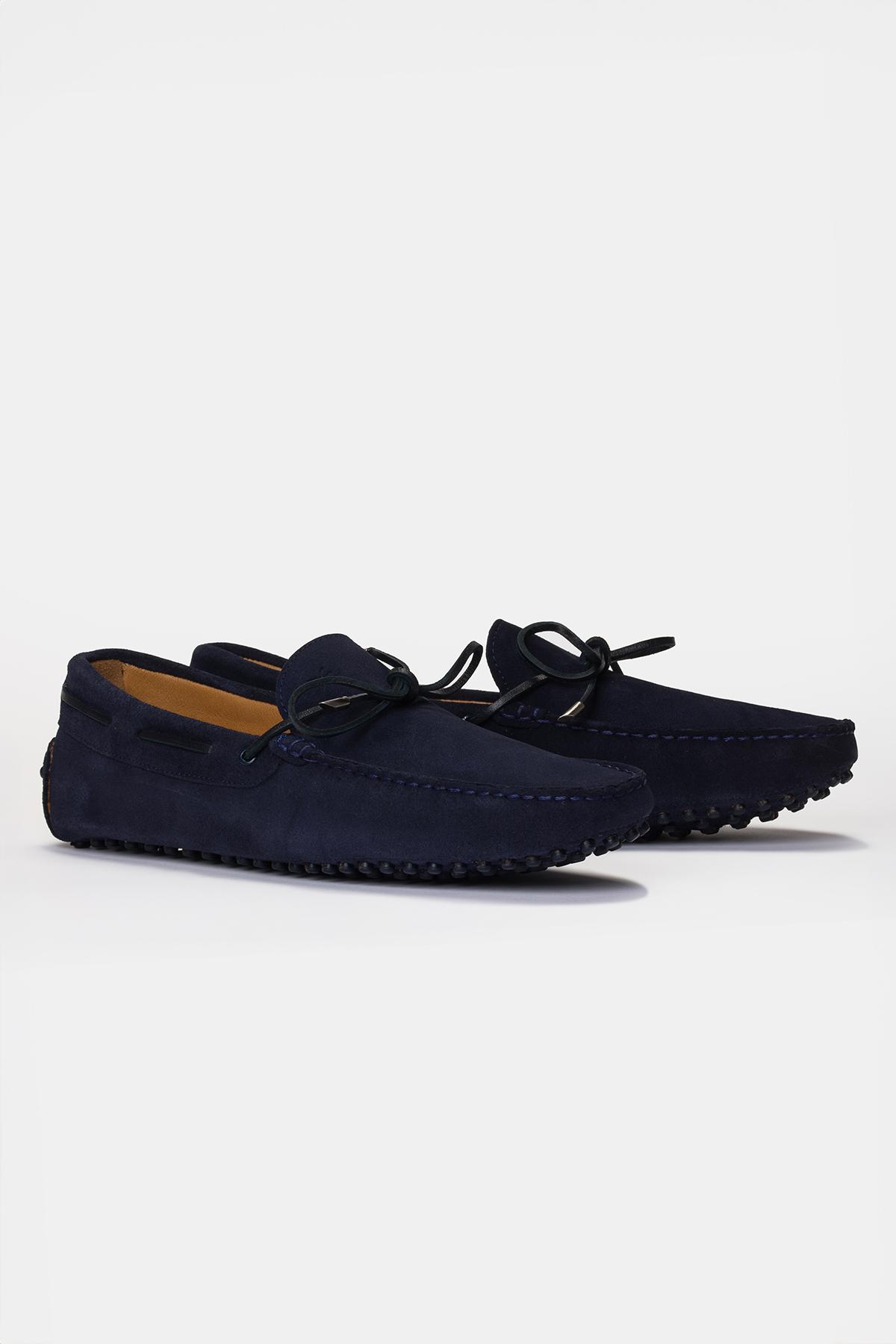 Erkek Lacivert Bağcık Detaylı Süet Loafer