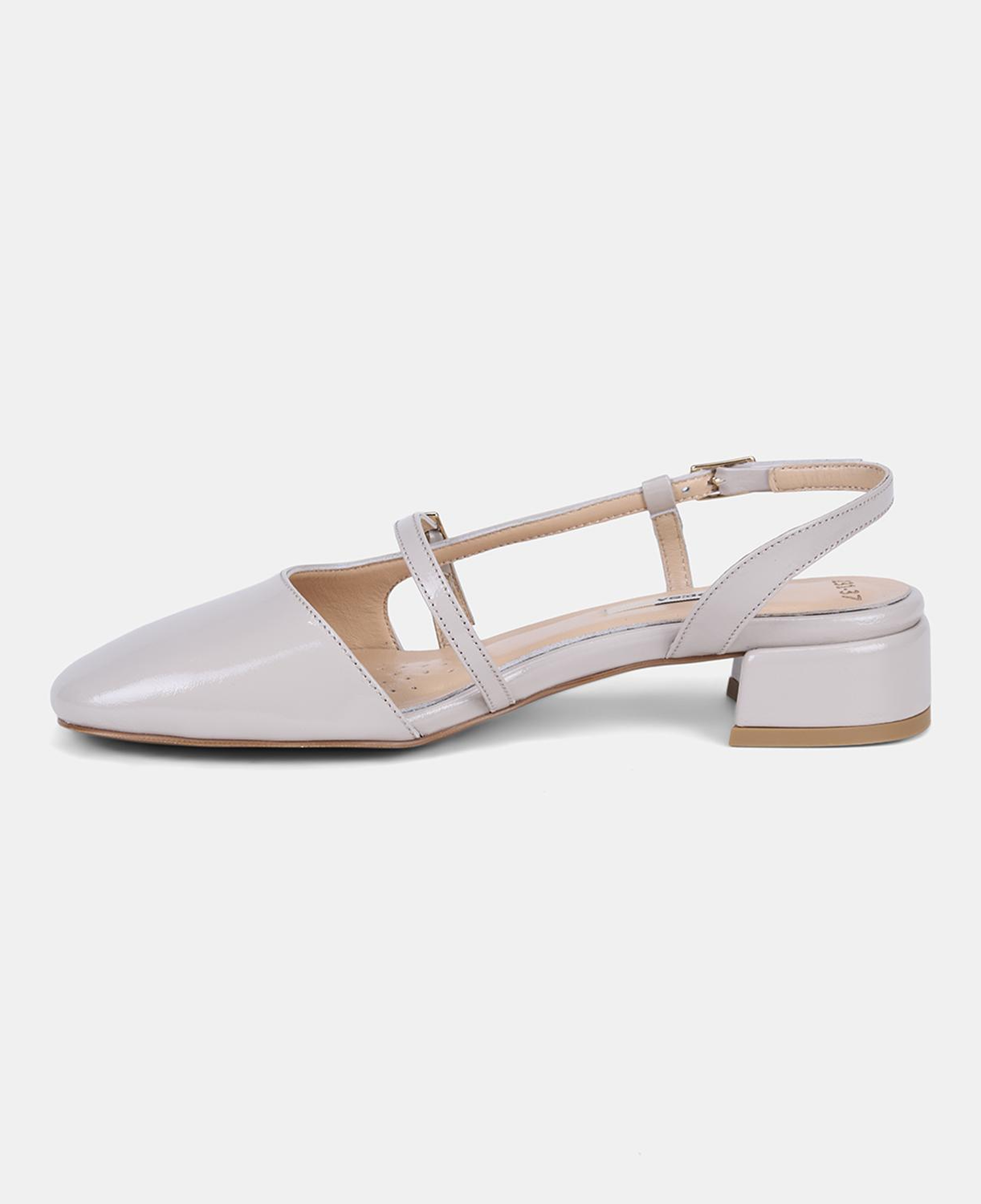 Kadın Bej İnce Bantlı Slingback Kısa Topuklu Rugan Deri Ayakkabı