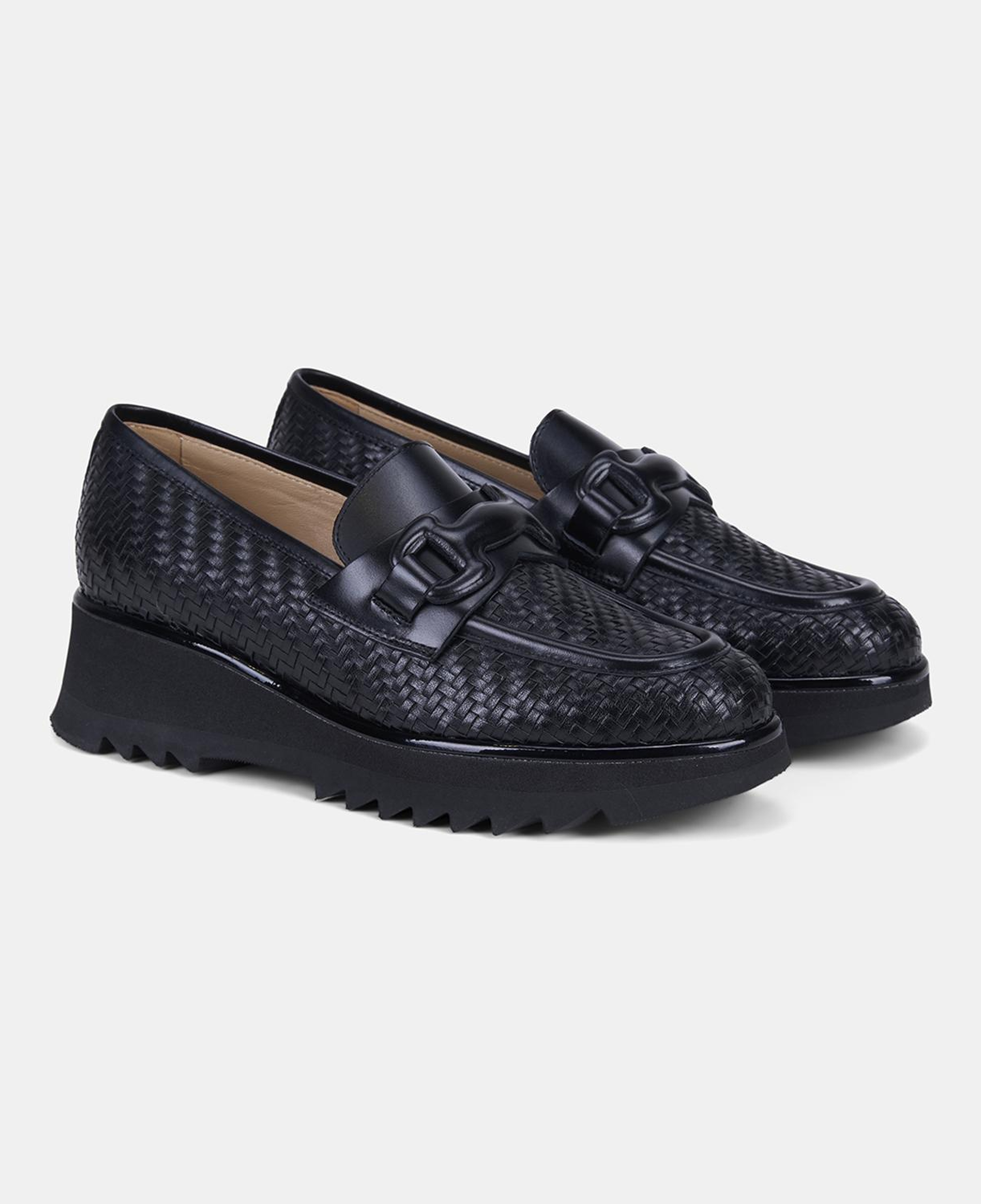 Luca Grossi Kadın Siyah Örgü Desenli Dolgu Topuklu Loafer
