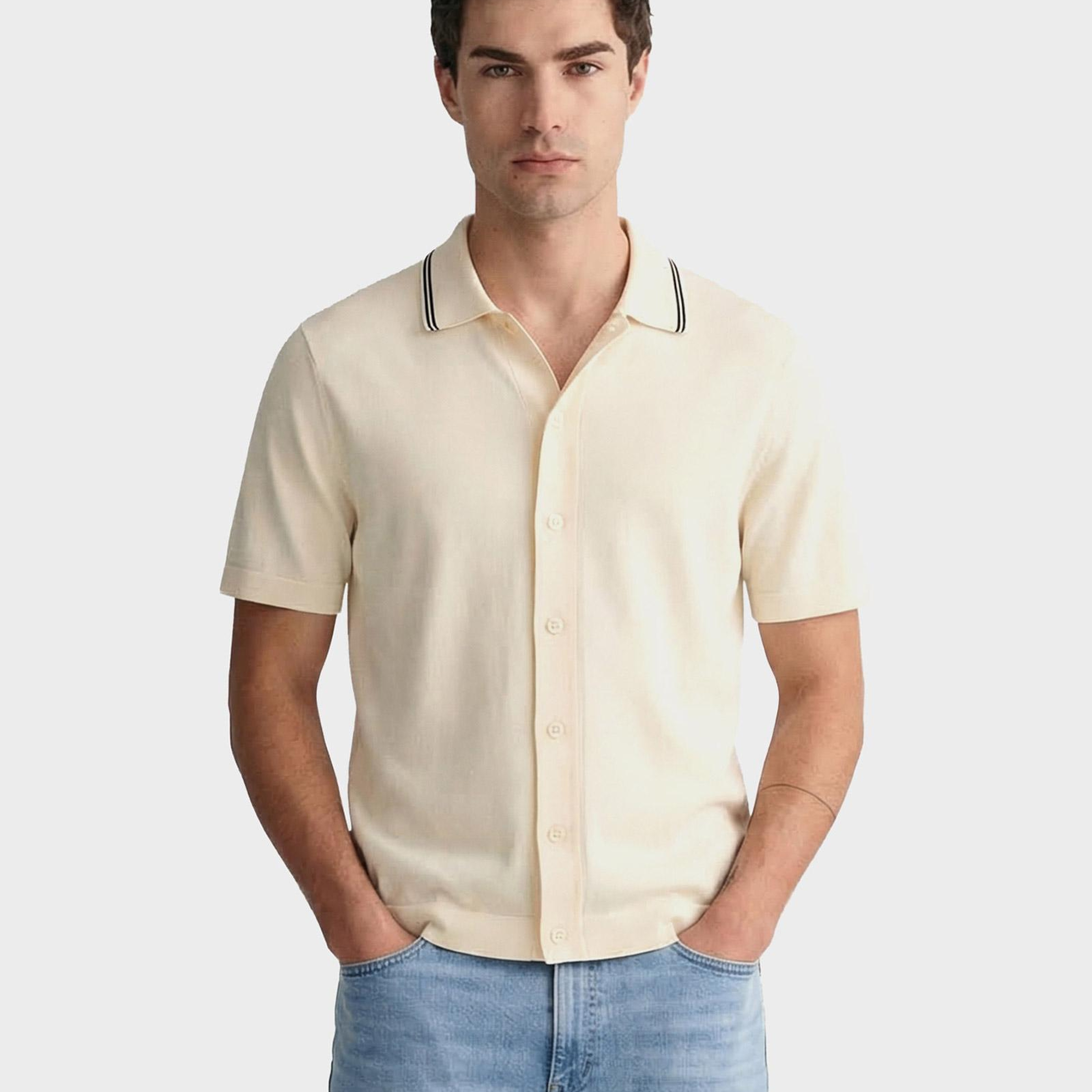 GANT Erkek Krem Regular Fit Kısa Kollu Resort Yaka Gömlek