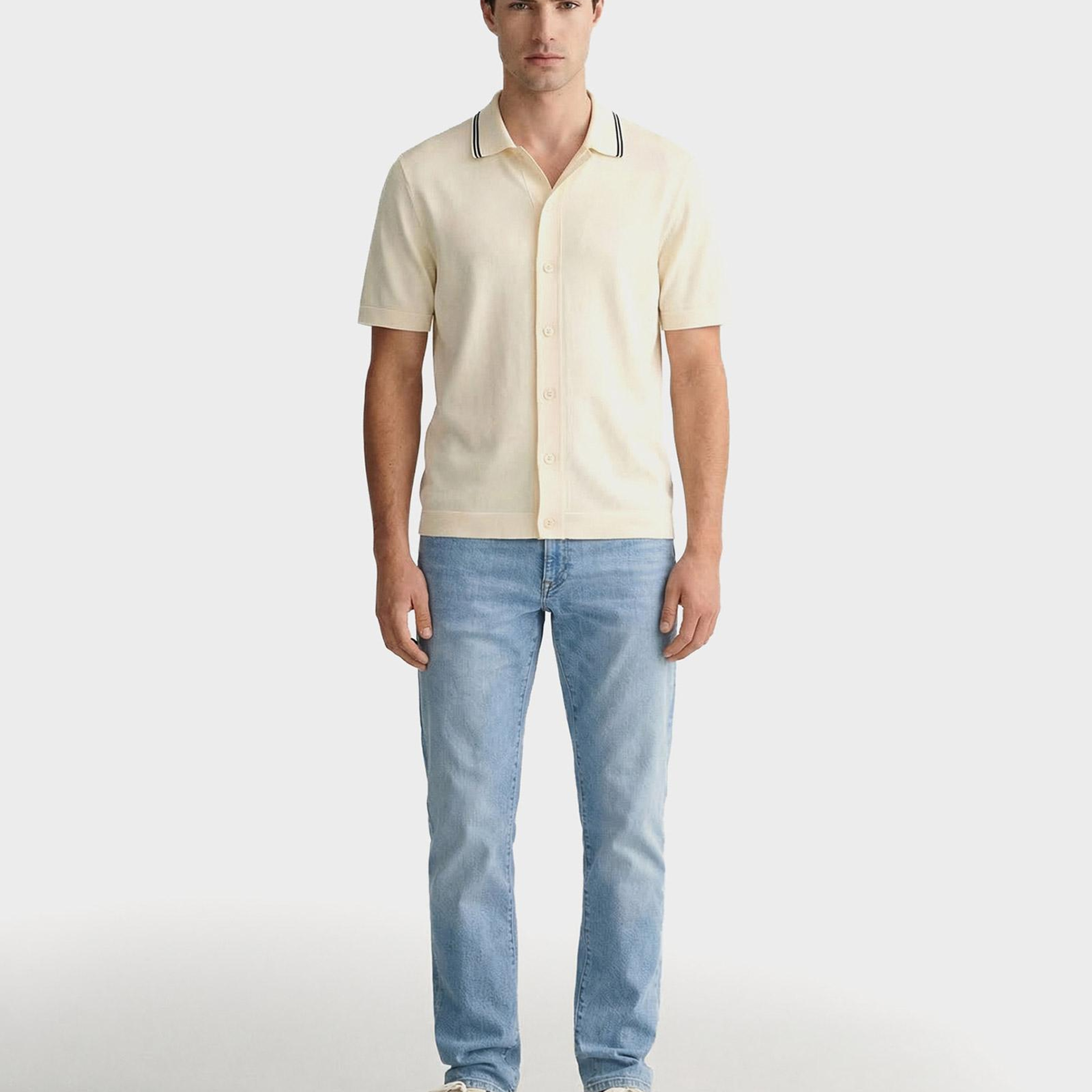 GANT Erkek Krem Regular Fit Kısa Kollu Resort Yaka Gömlek
