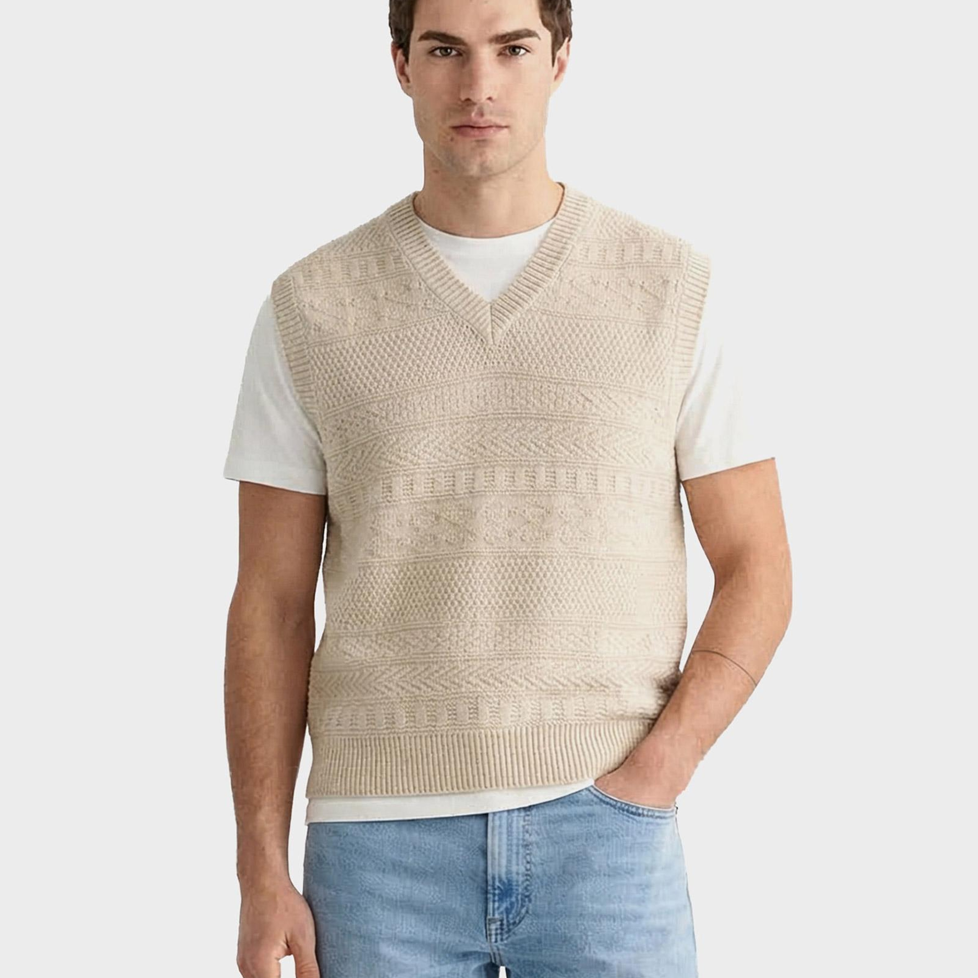 GANT Erkek Krem V Yaka Süveter