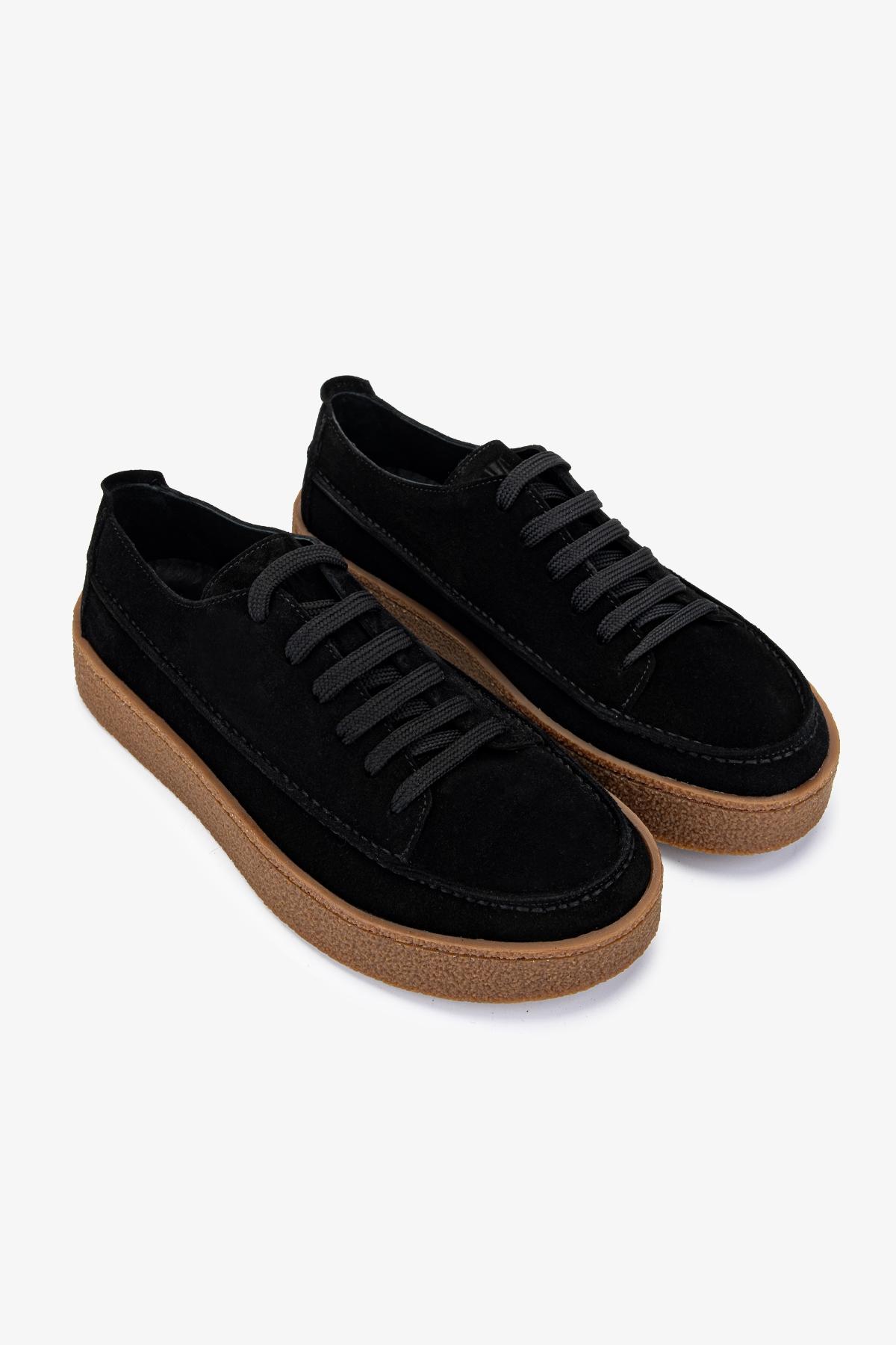 Valmenti Erkek Hakiki Deri Siyah Süet Sneakers & Spor Ayakkabı