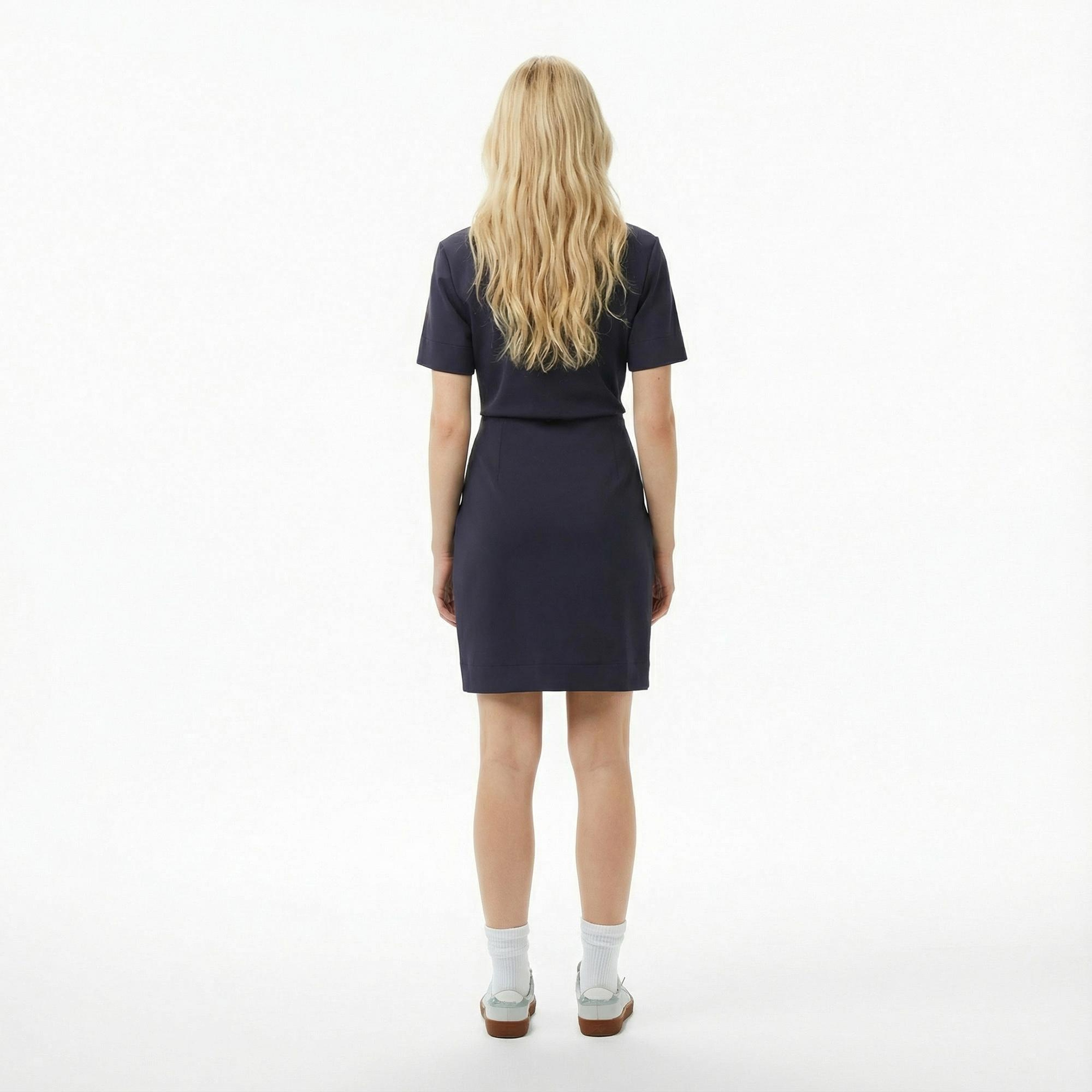 Lacoste Kadın Classic Fit Kısa Kollu Dik Yaka Koyu Mavi Elbise