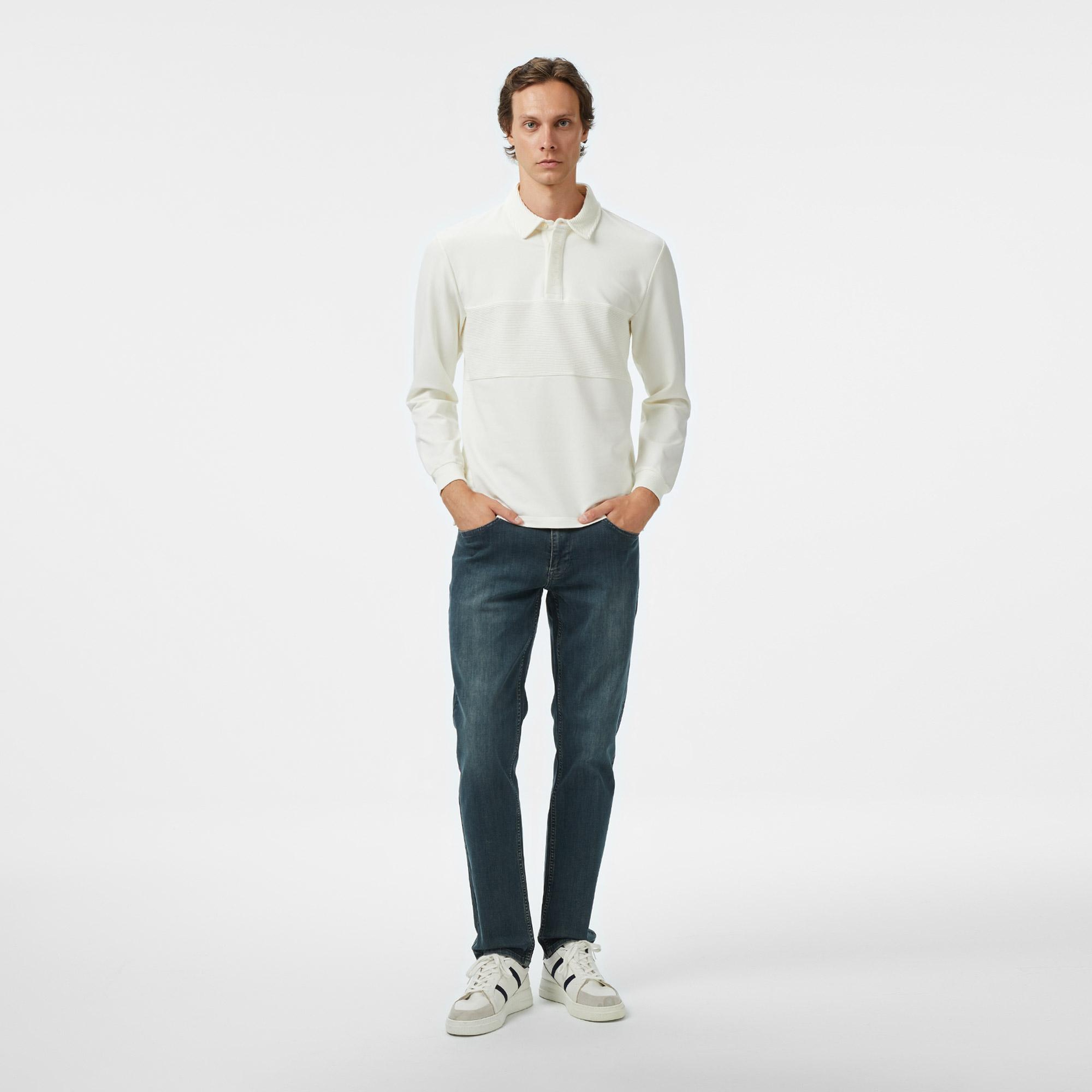 Nautica Erkek Krem Rengi Classic Fit Uzun Kollu Polo Yaka T-Shirt