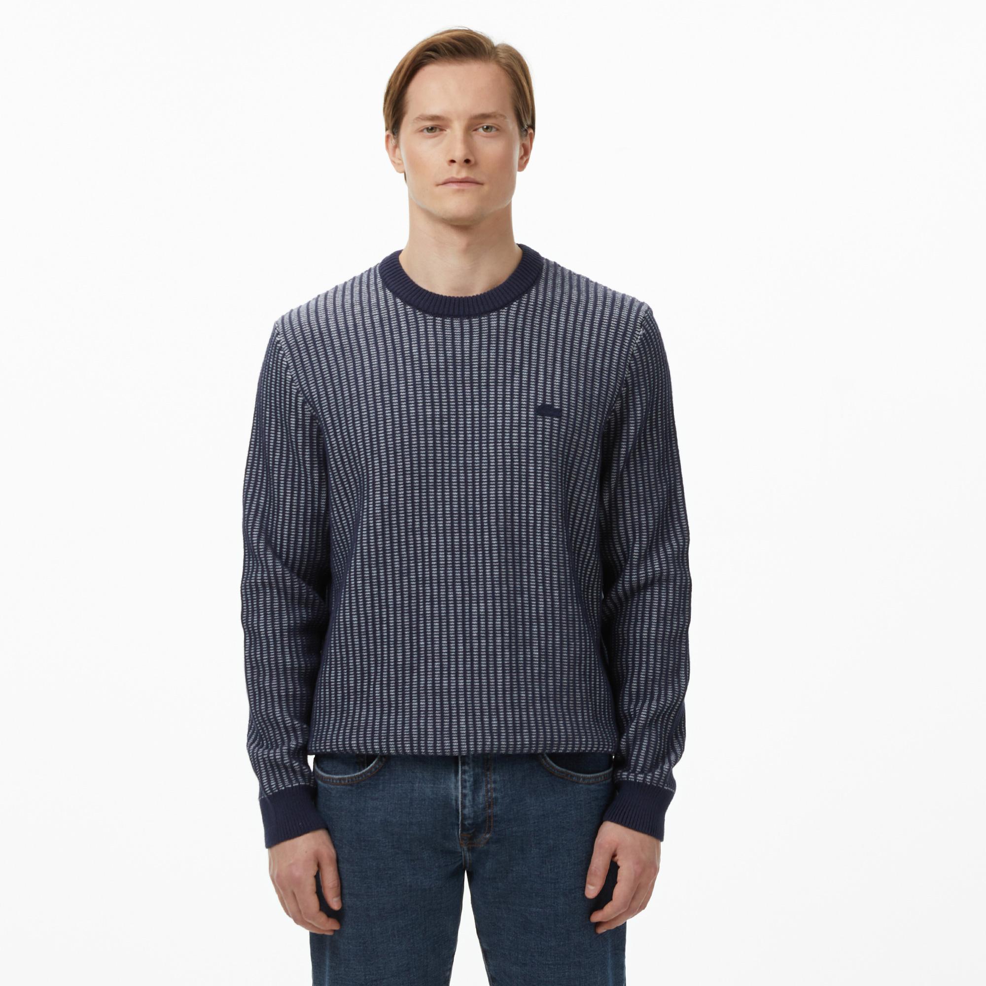 Lacoste Erkek Classic Fit Bisiklet Yaka Desenli Lacivert Kazak