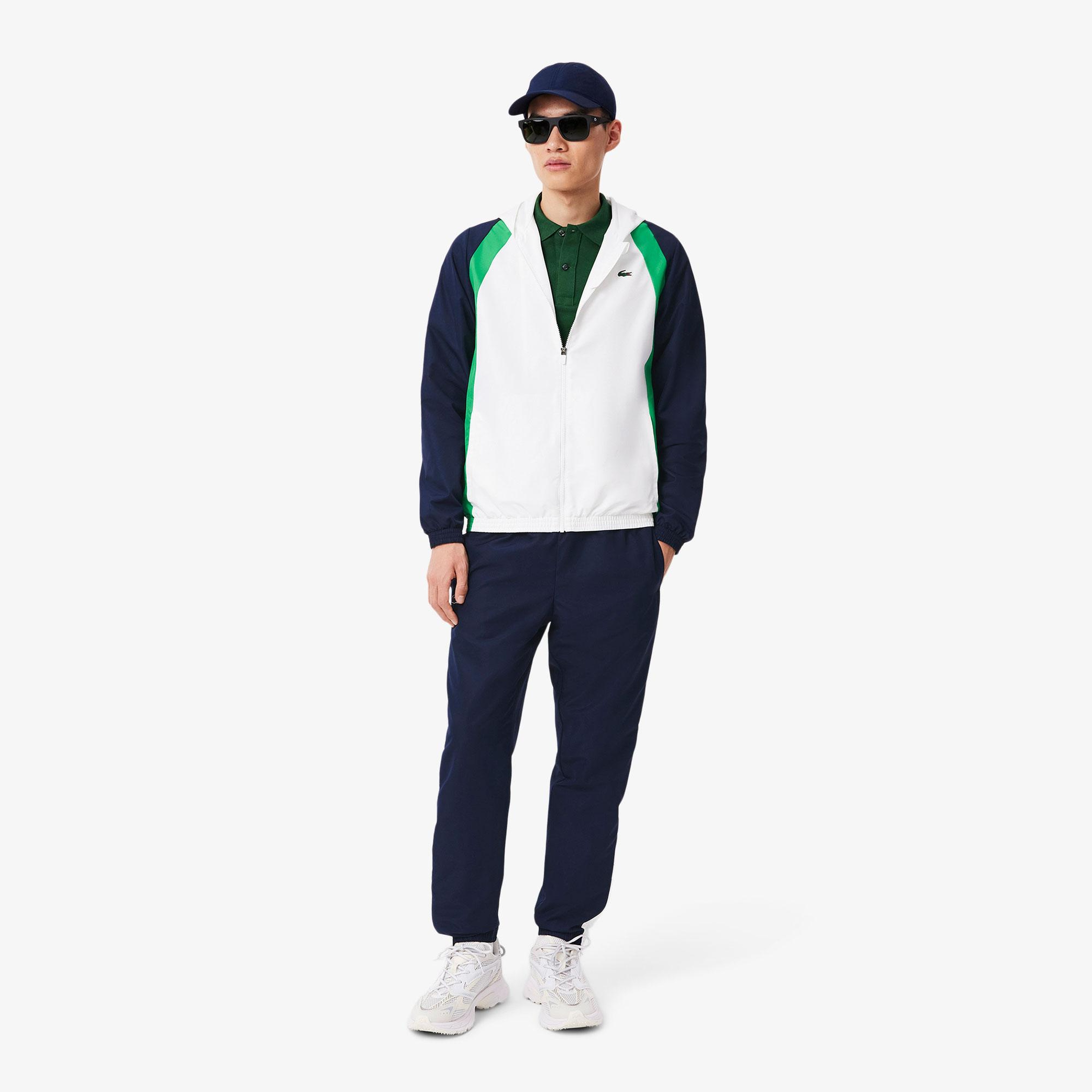 Lacoste Erkek Regular Fit Kapüşonlu Renk Bloklu Beyaz Eşofman Takımı
