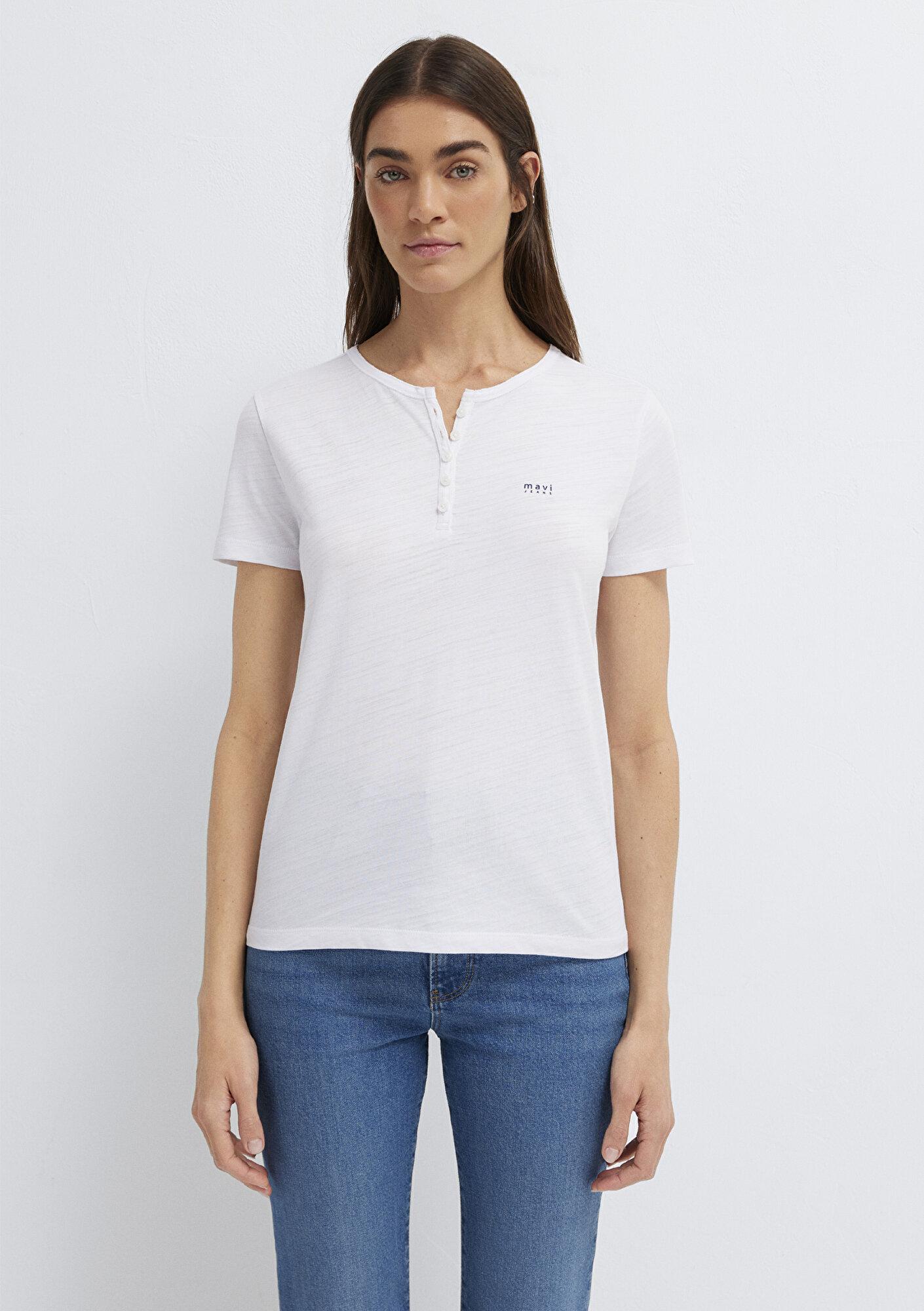 Mavi Mavi Logo Baskılı Beyaz Tişört Slim Fit / Dar Kesim 1613981-620