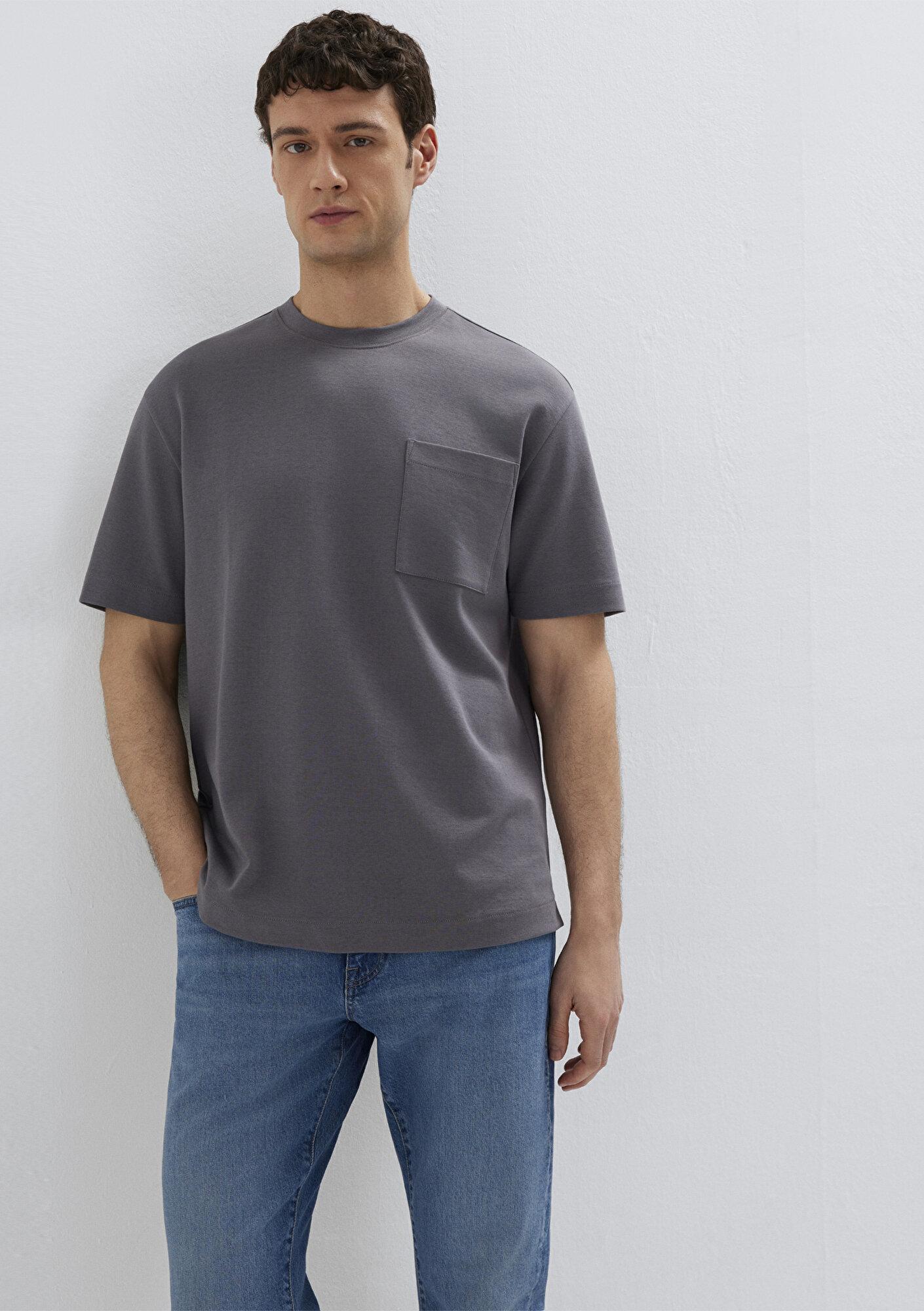Mavi Cepli Antrasit Basic Tişört Loose Fit / Bol Rahat Kesim 0613339-90721