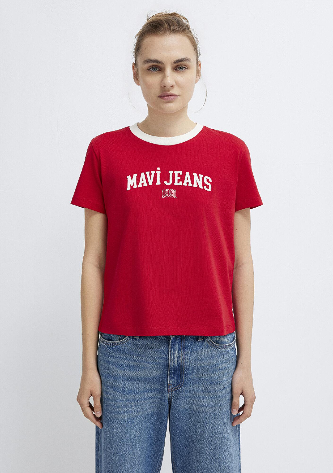 Mavi Mavi Logo Baskılı Kırmızı Tişört Slim Fit / Dar Kesim 1613886-86417