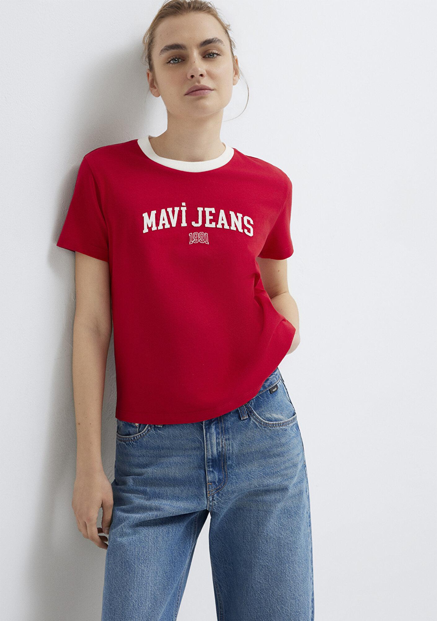 Mavi Mavi Logo Baskılı Kırmızı Tişört Slim Fit / Dar Kesim 1613886-86417
