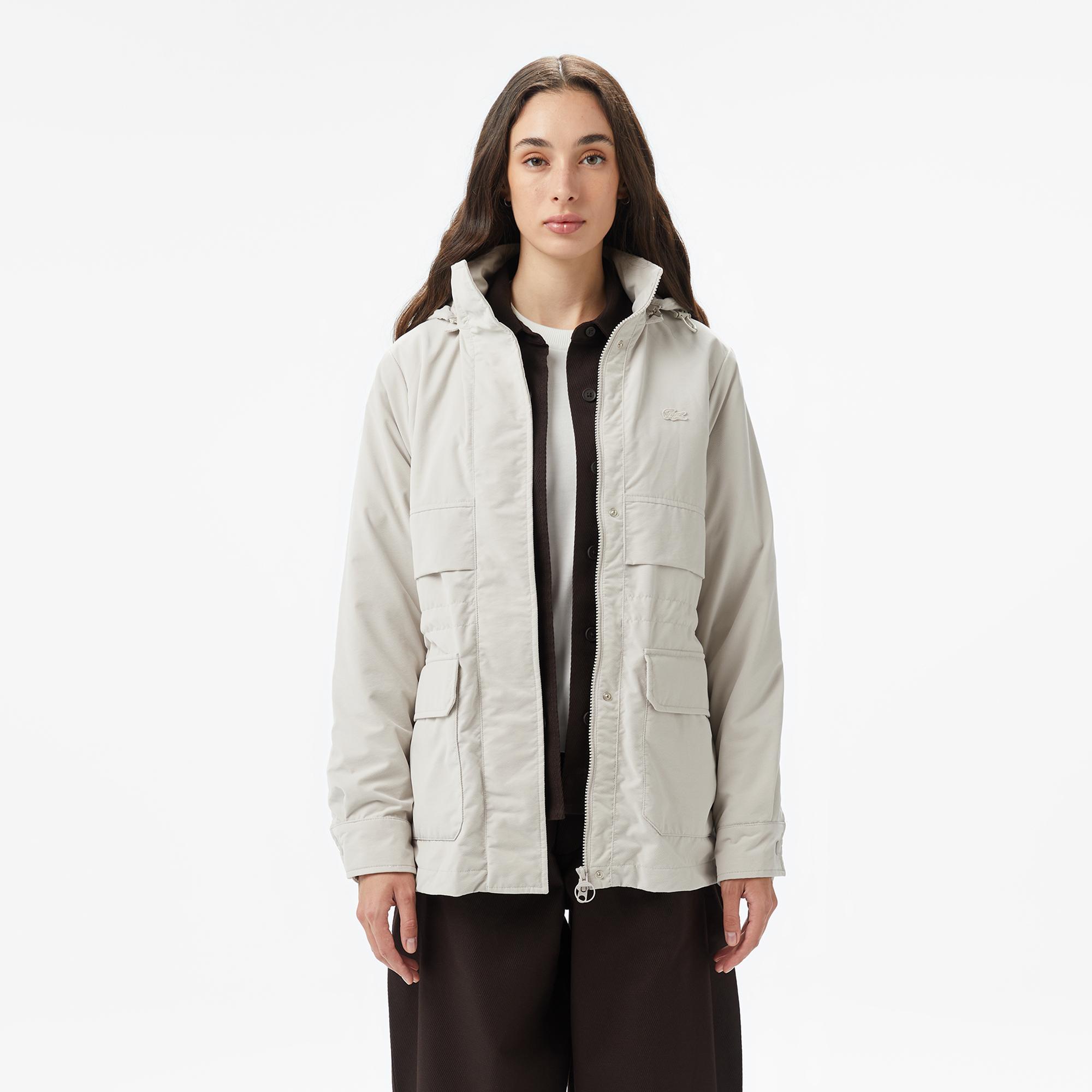 Lacoste Kadın Kapüşonlu Beyaz Mont