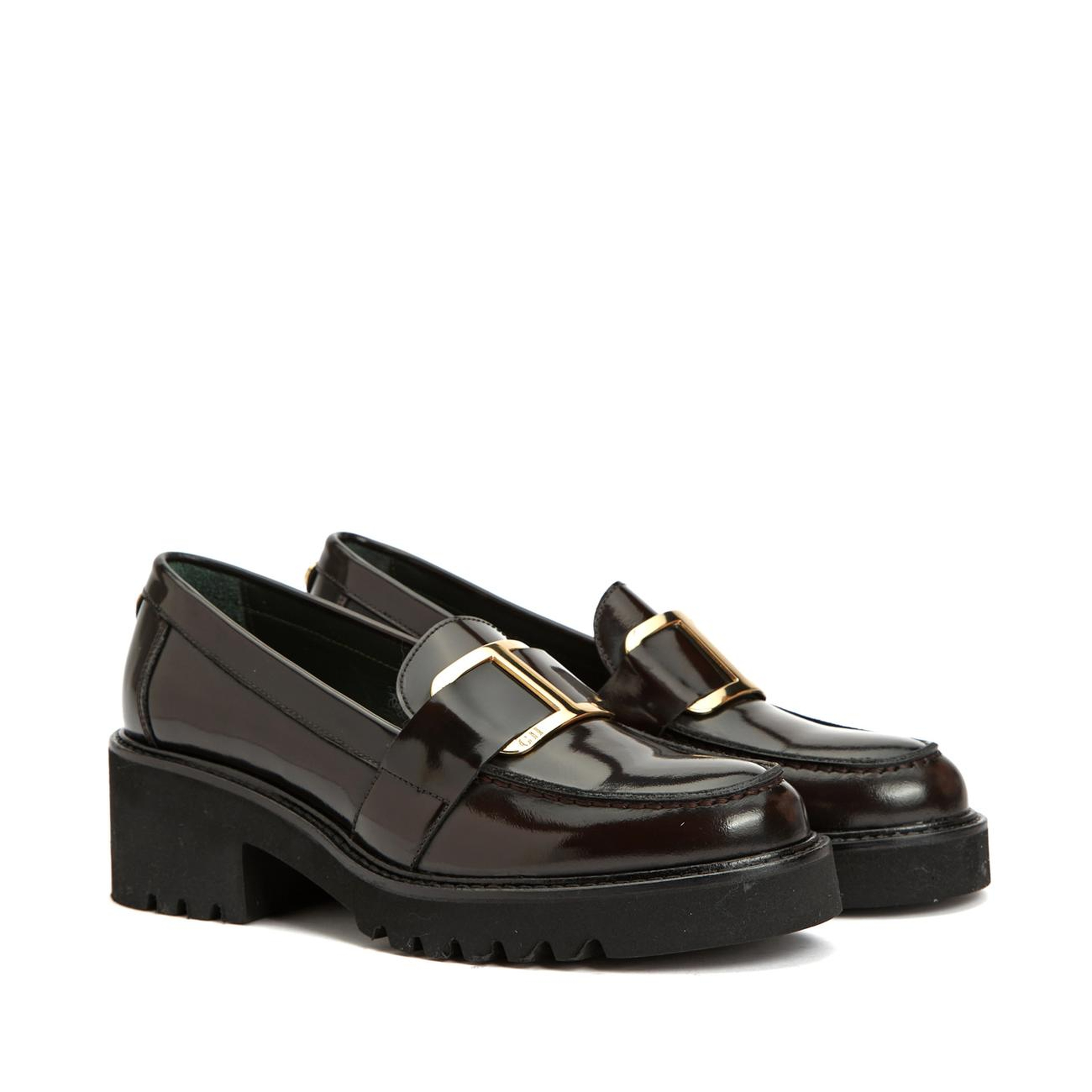 George Hogg Icons Kadın Kahverengi Tokalı Deri Topuklu Loafer