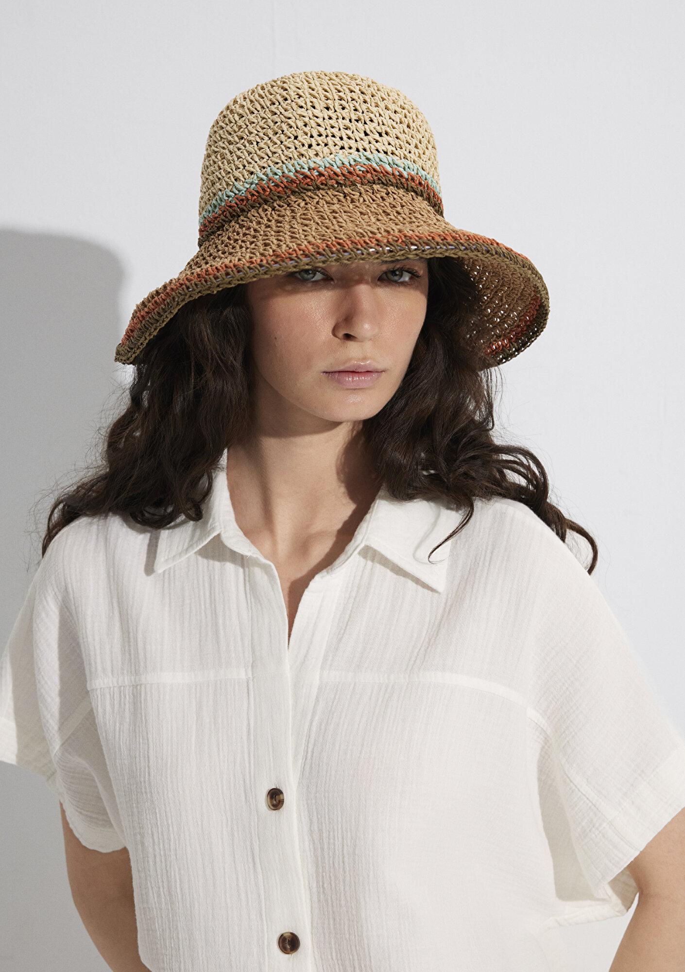 Mavi Bej Hasır Bucket Şapka 1910085-70202