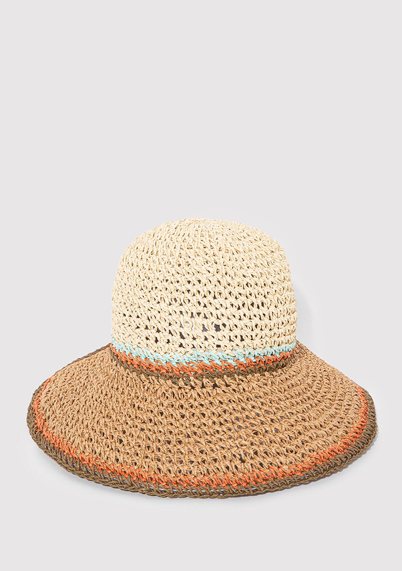 Mavi Bej Hasır Bucket Şapka 1910085-70202