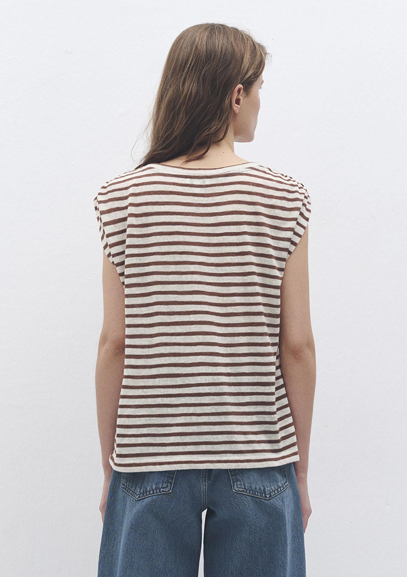 Mavi Çizgili Kahverengi Tişört Regular Fit / Normal Kesim 1613129-90439