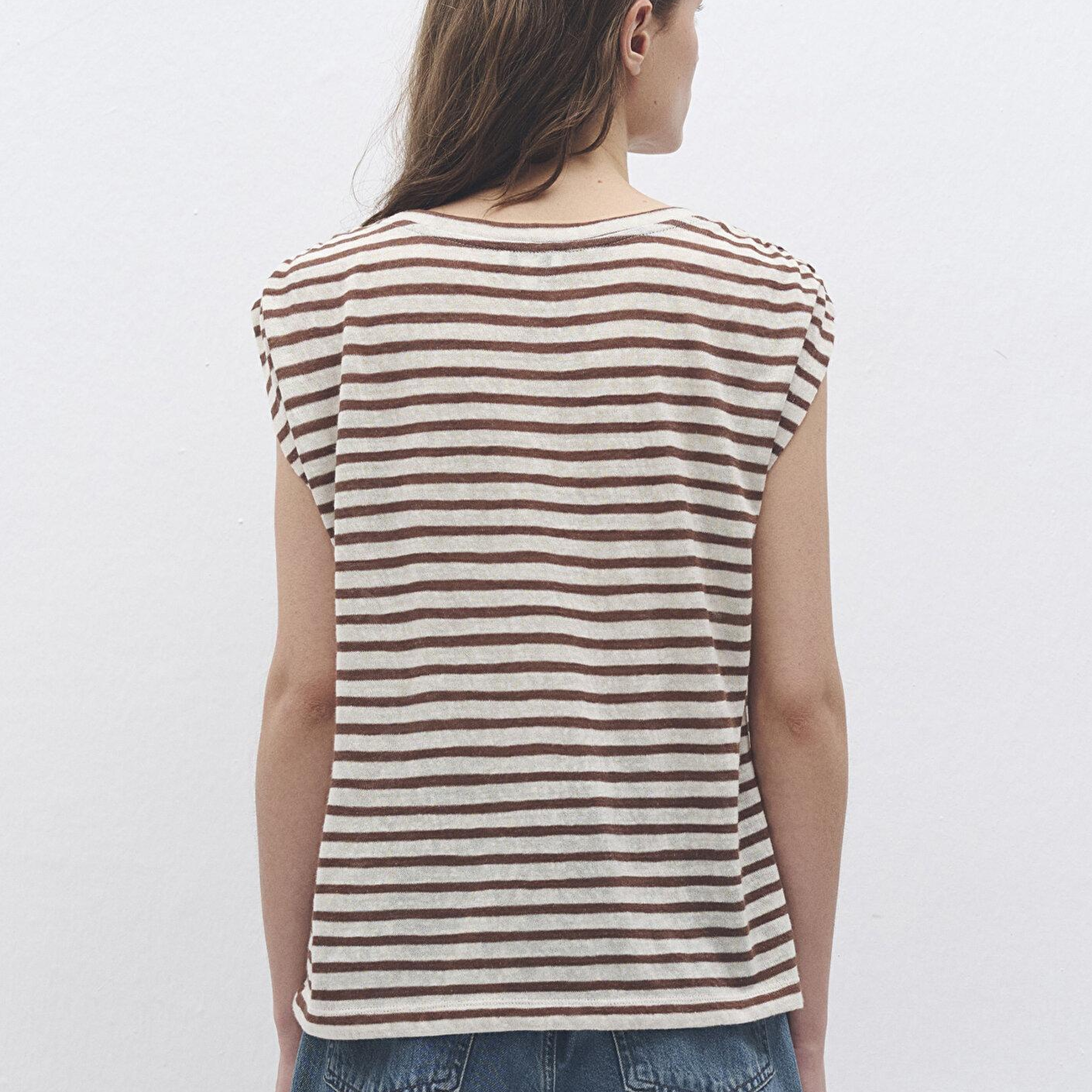 Mavi Çizgili Kahverengi Tişört Regular Fit / Normal Kesim 1613129-90439