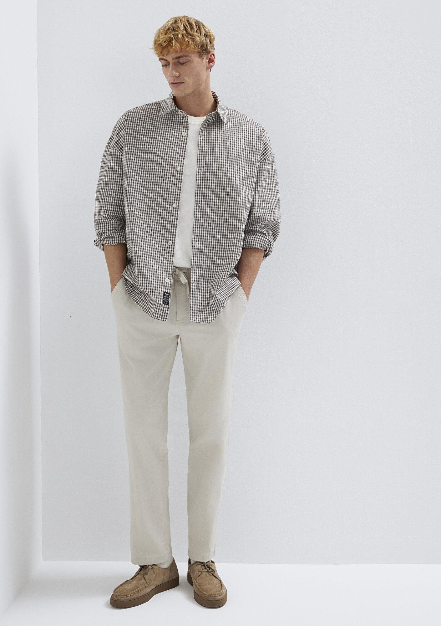 Mavi Kahverengi Ekose Gömlek Oversize / Geniş Kesim 0211870-91413