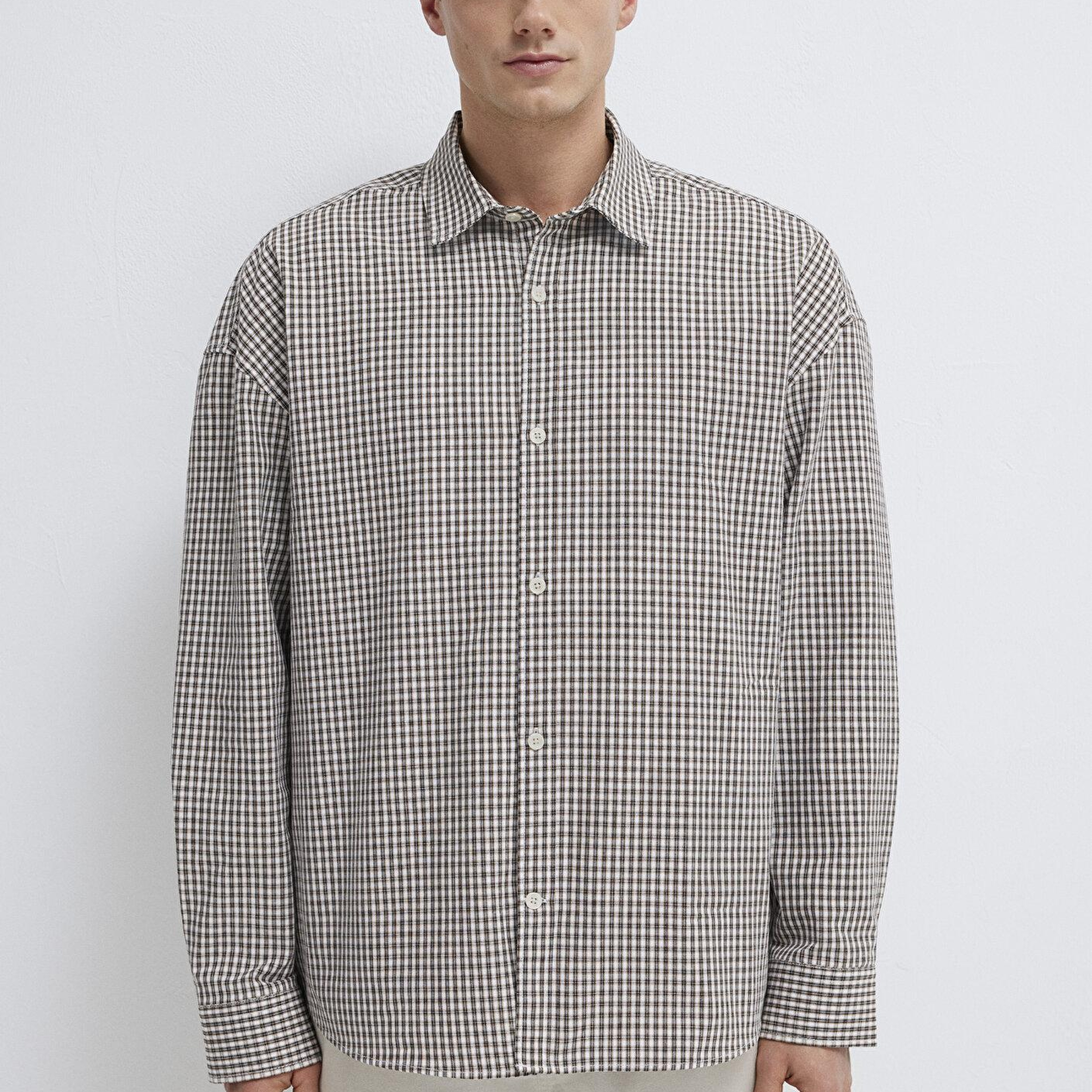 Mavi Kahverengi Ekose Gömlek Oversize / Geniş Kesim 0211870-91413