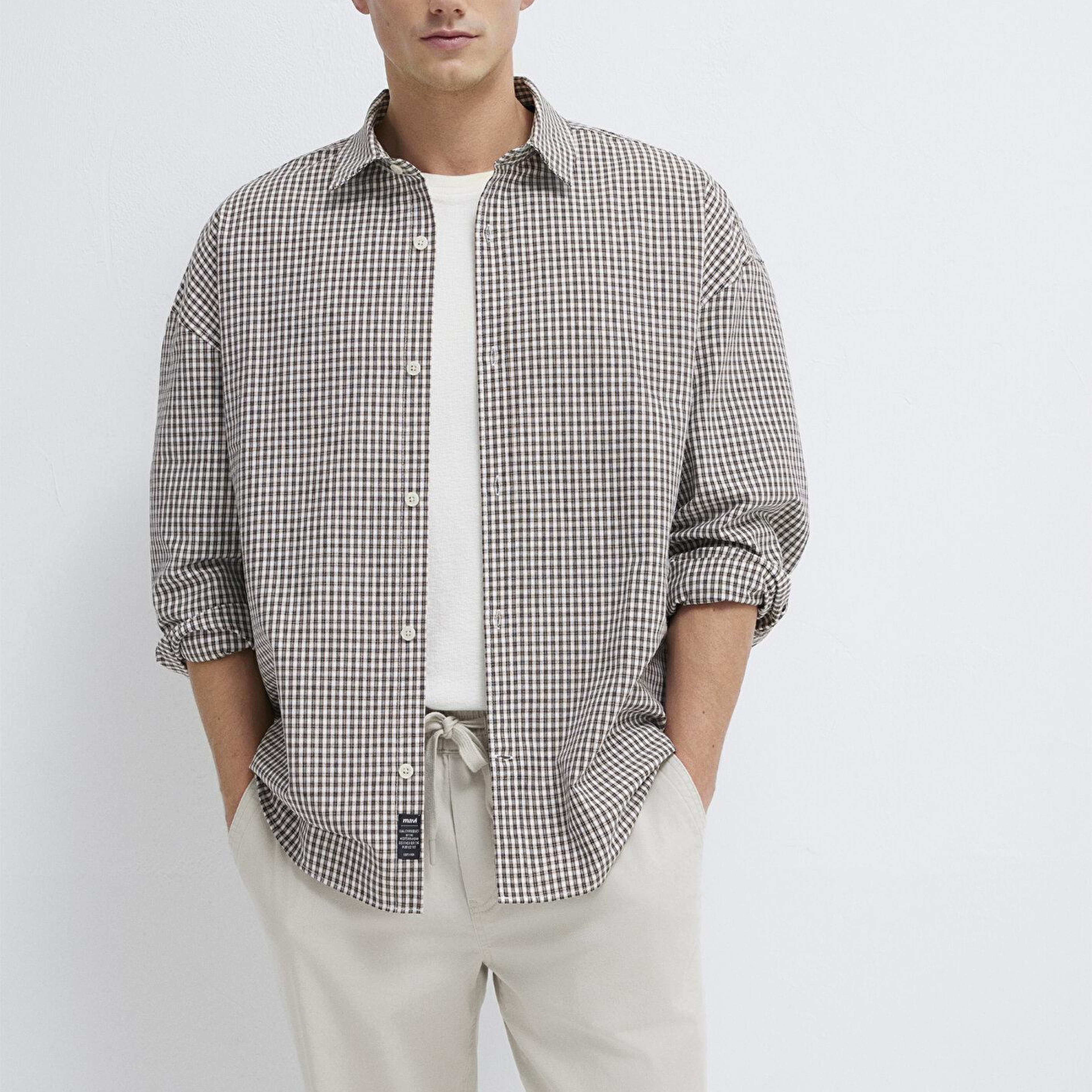 Mavi Kahverengi Ekose Gömlek Oversize / Geniş Kesim 0211870-91413