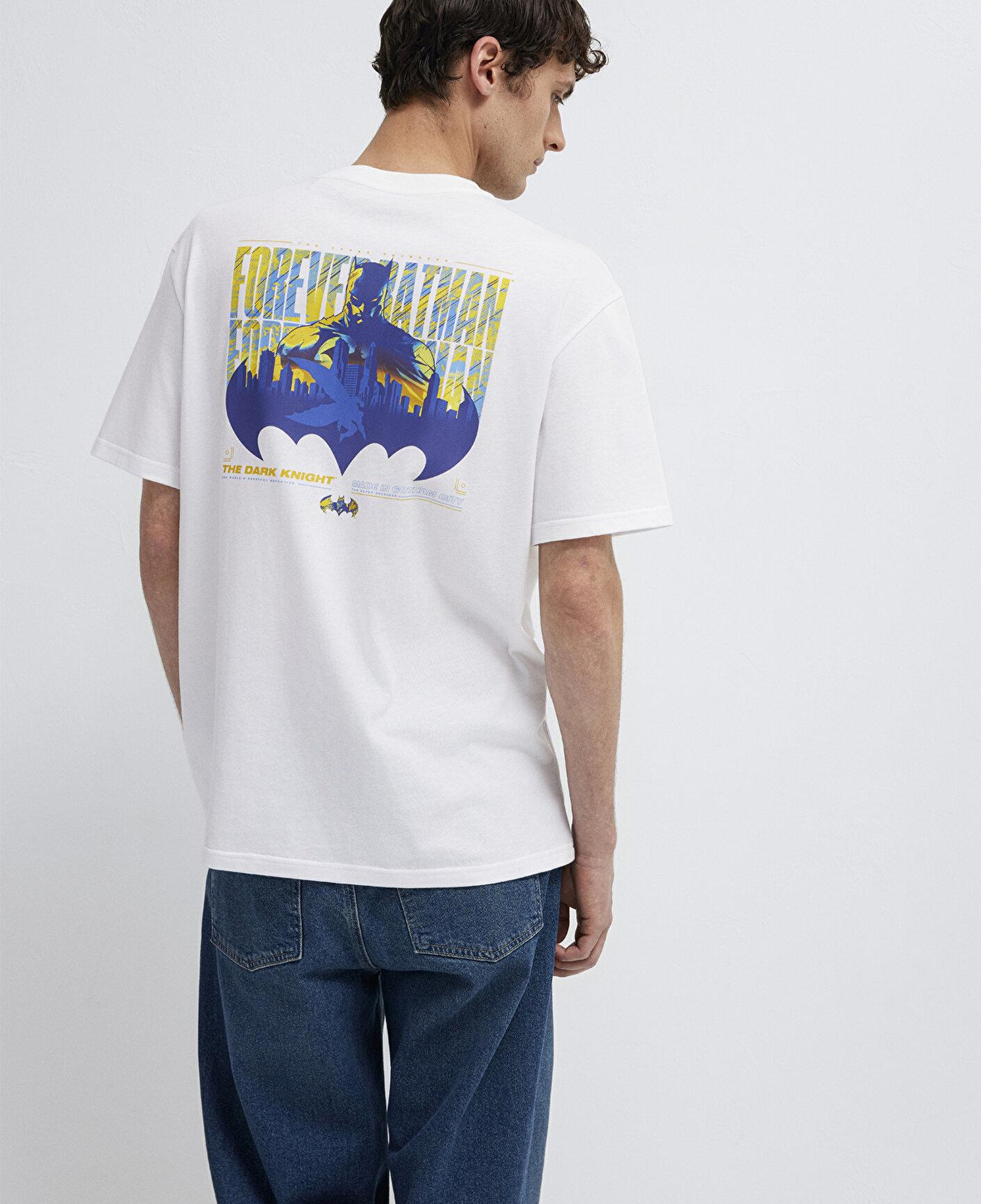 Mavi Batman Baskılı Beyaz Tişört Loose Fit / Bol Rahat Kesim 0613204-620