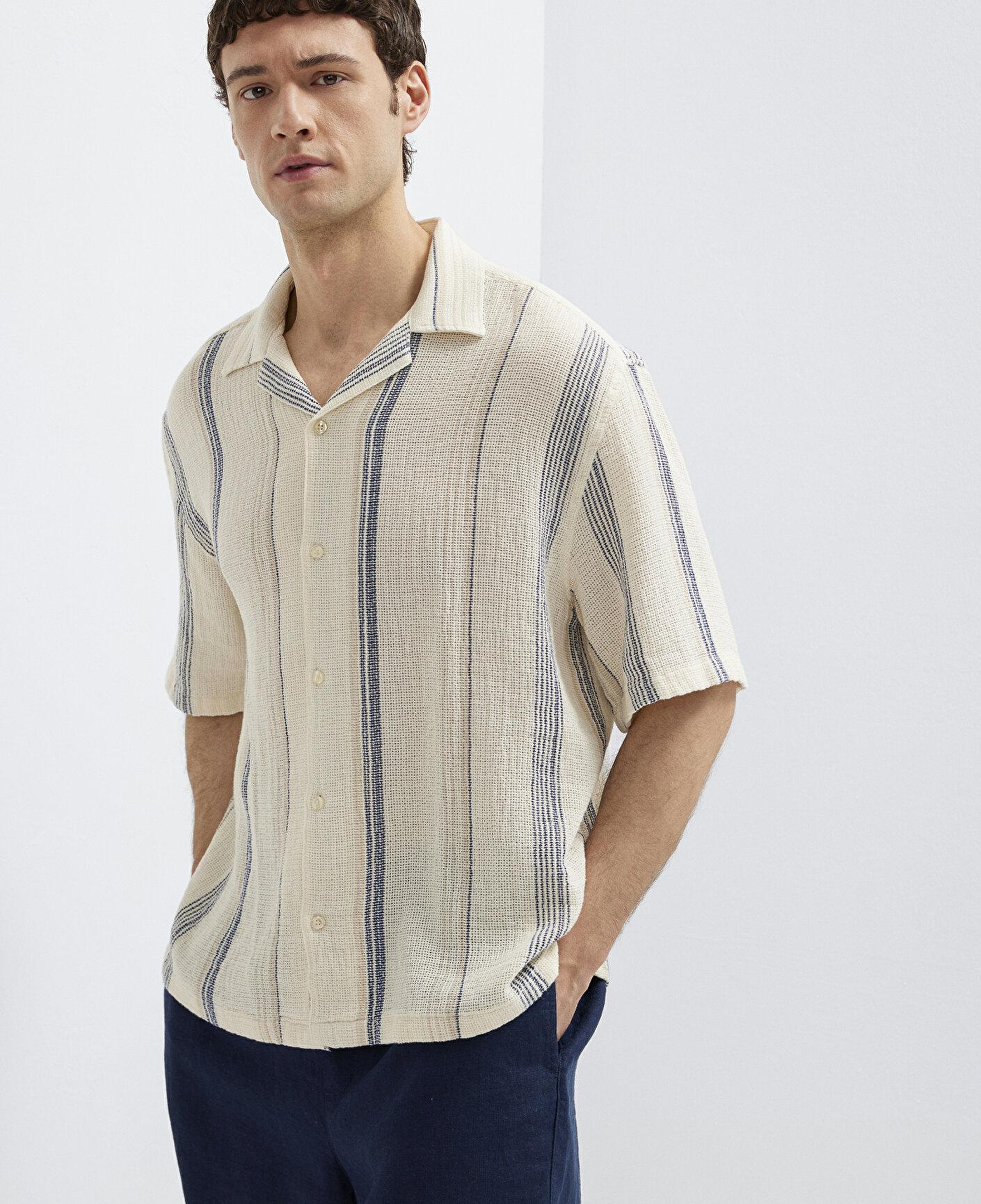 Mavi Çizgili Gömlek Loose Fit / Bol Rahat Kesim 0211950-91538