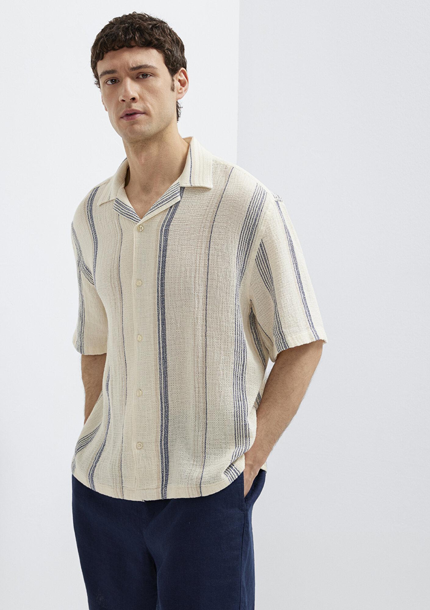 Mavi Çizgili Gömlek Loose Fit / Bol Rahat Kesim 0211950-91538