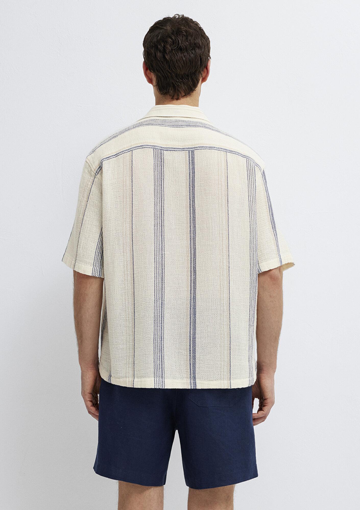 Mavi Çizgili Gömlek Loose Fit / Bol Rahat Kesim 0211950-91538