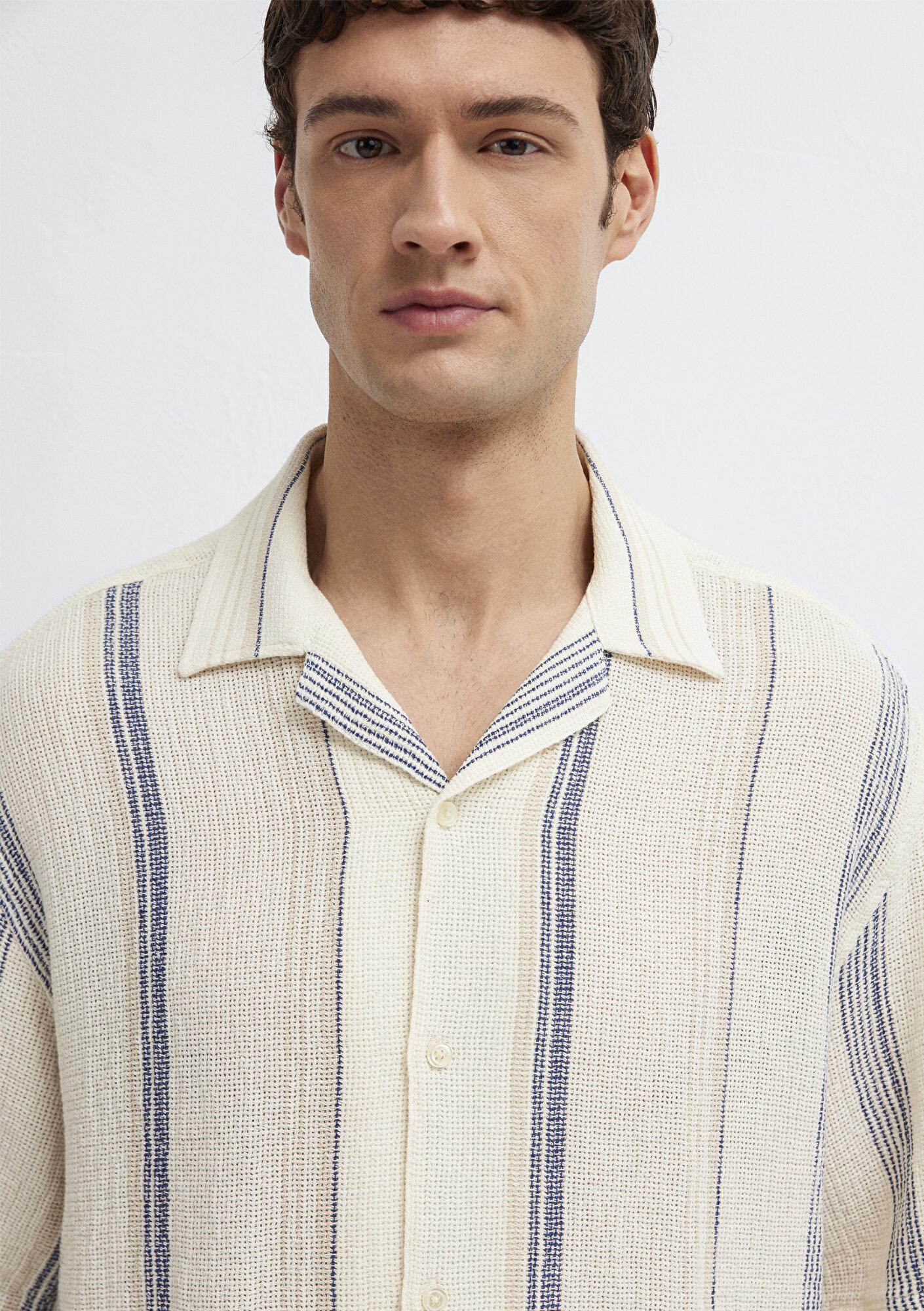 Mavi Çizgili Gömlek Loose Fit / Bol Rahat Kesim 0211950-91538