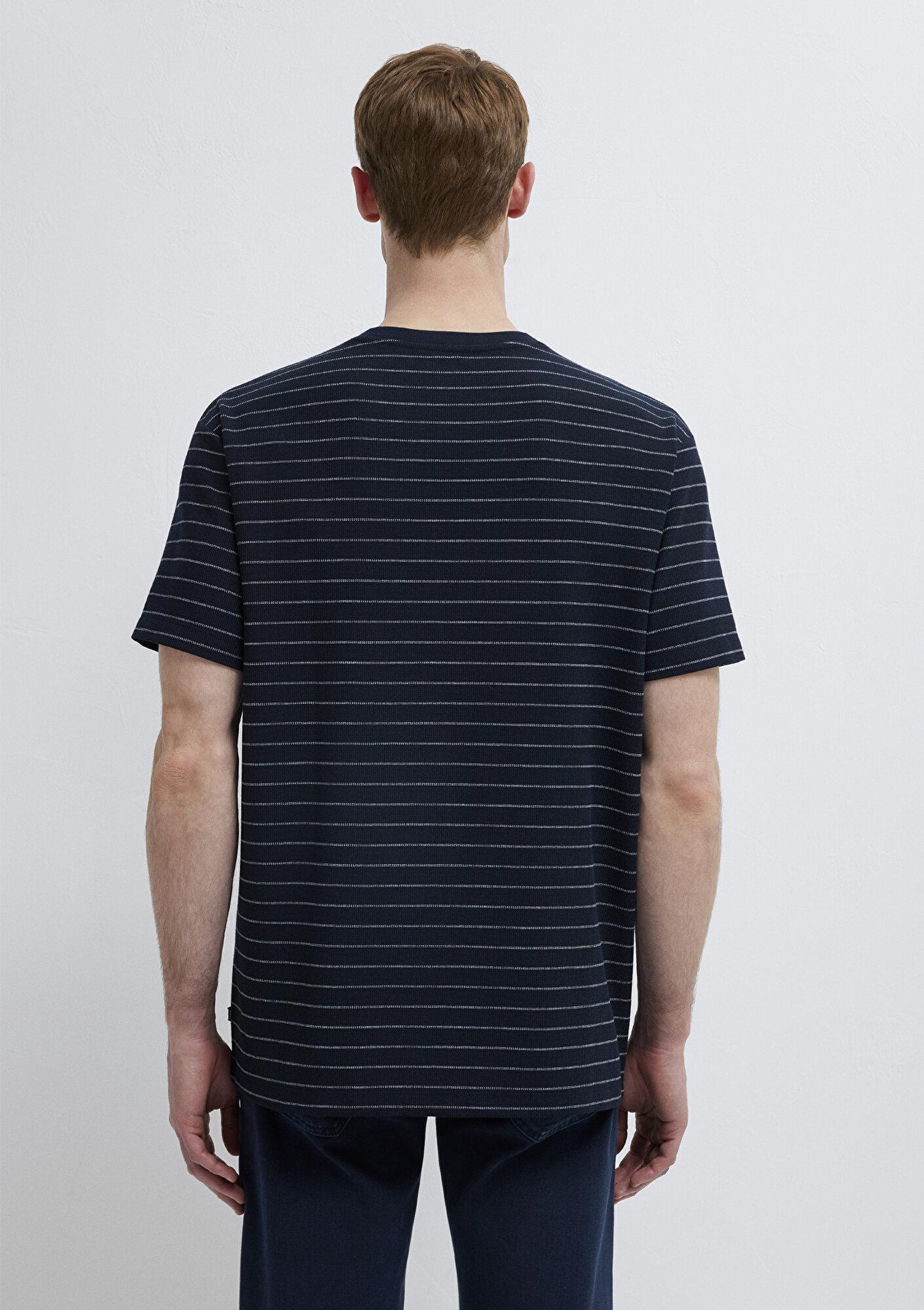 Mavi Çizgili Lacivert Tişört Loose Fit / Bol Rahat Kesim 0613334-70497
