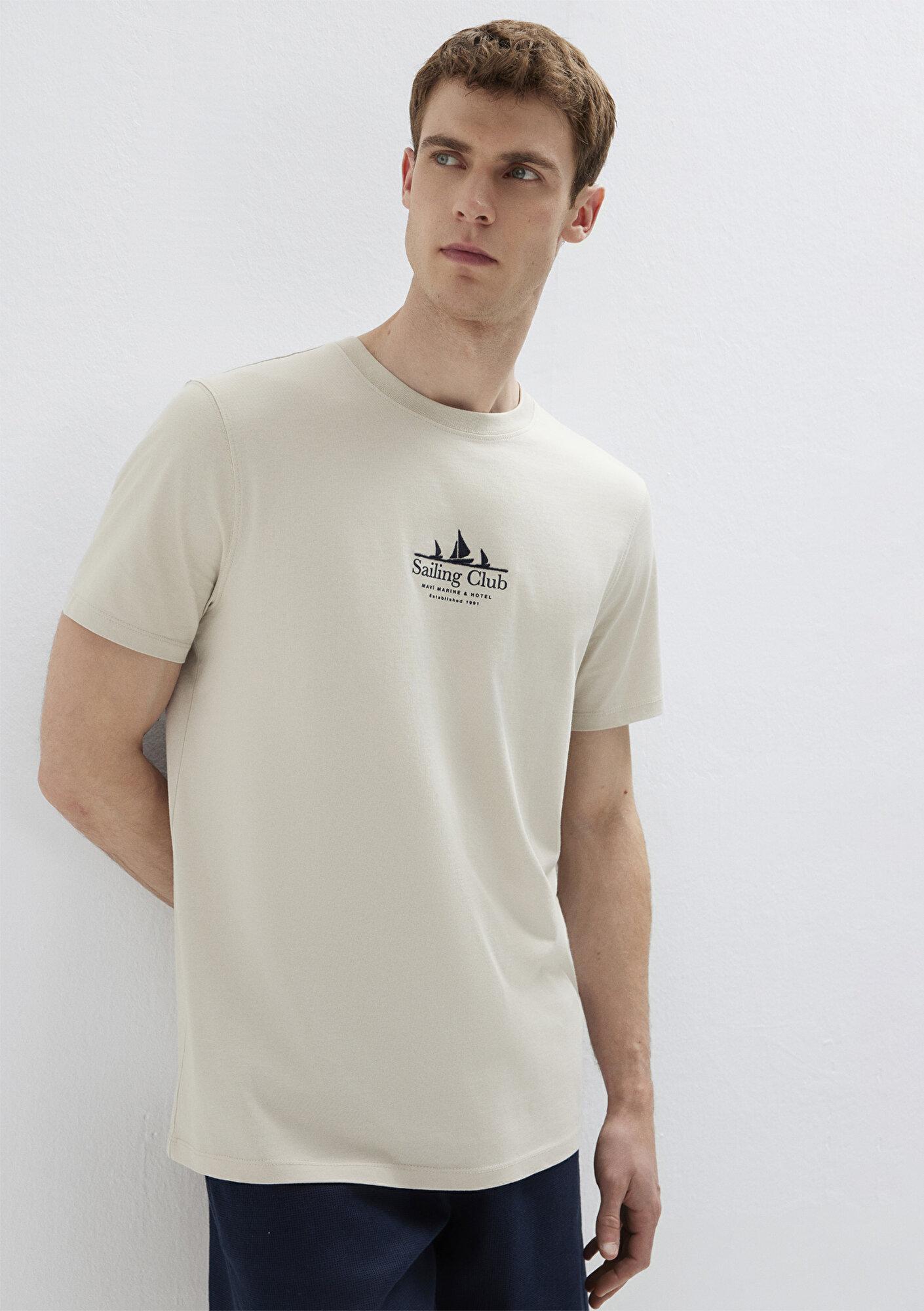 Mavi Baskılı Gri Tişört Loose Fit / Bol Rahat Kesim 0613284-70144