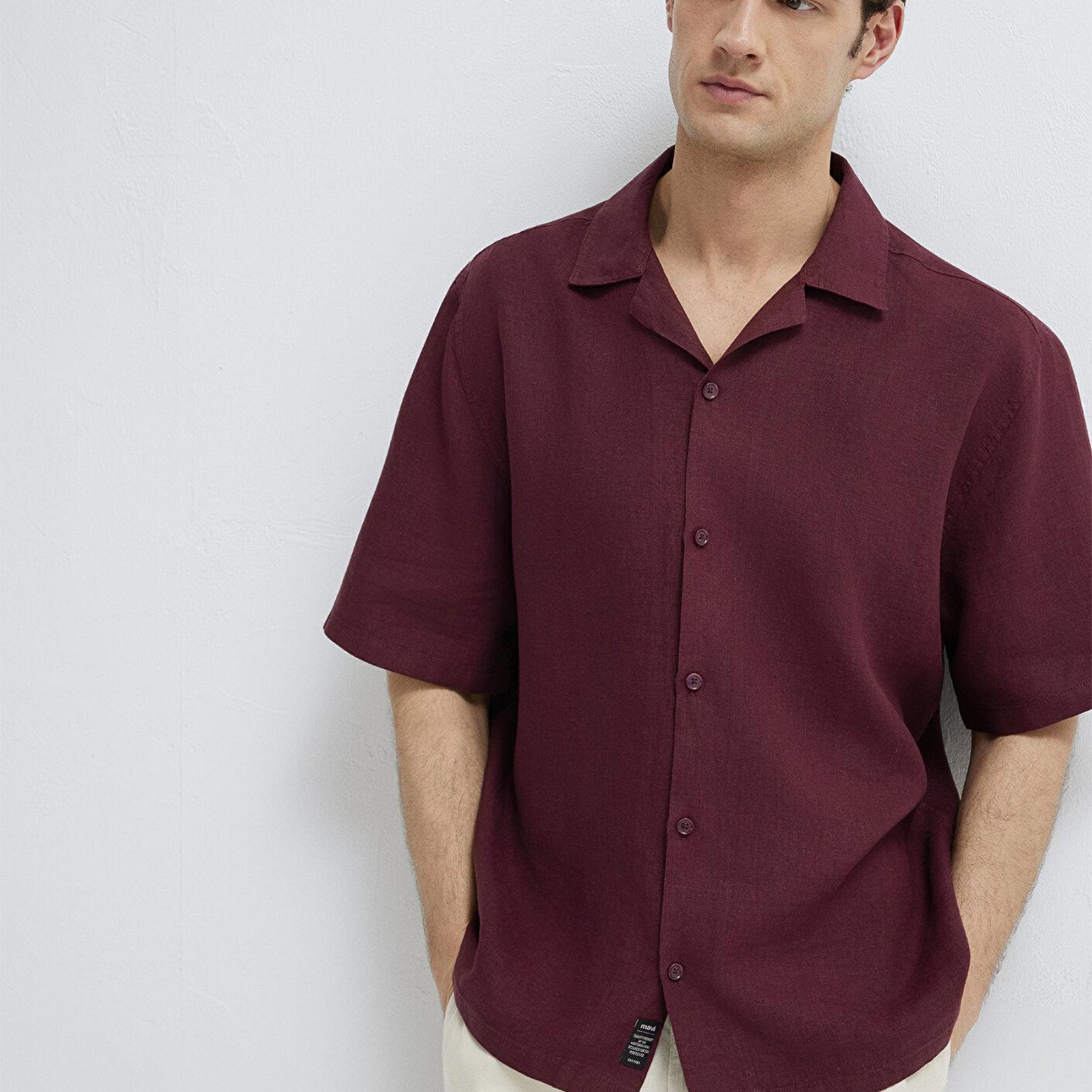 Mavi Bordo Keten Gömlek Loose Fit / Bol Rahat Kesim 0211962-70426