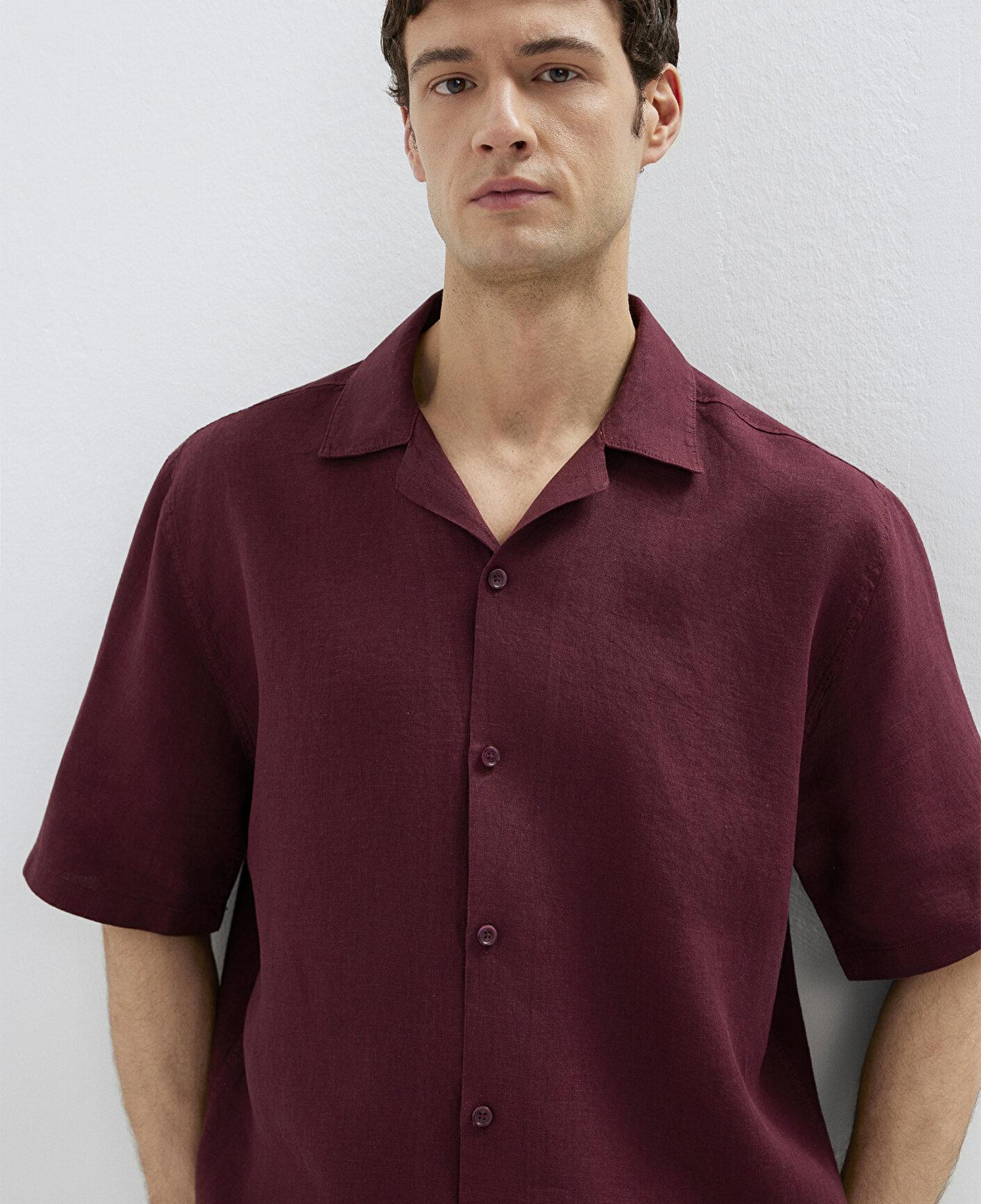 Mavi Bordo Keten Gömlek Loose Fit / Bol Rahat Kesim 0211962-70426