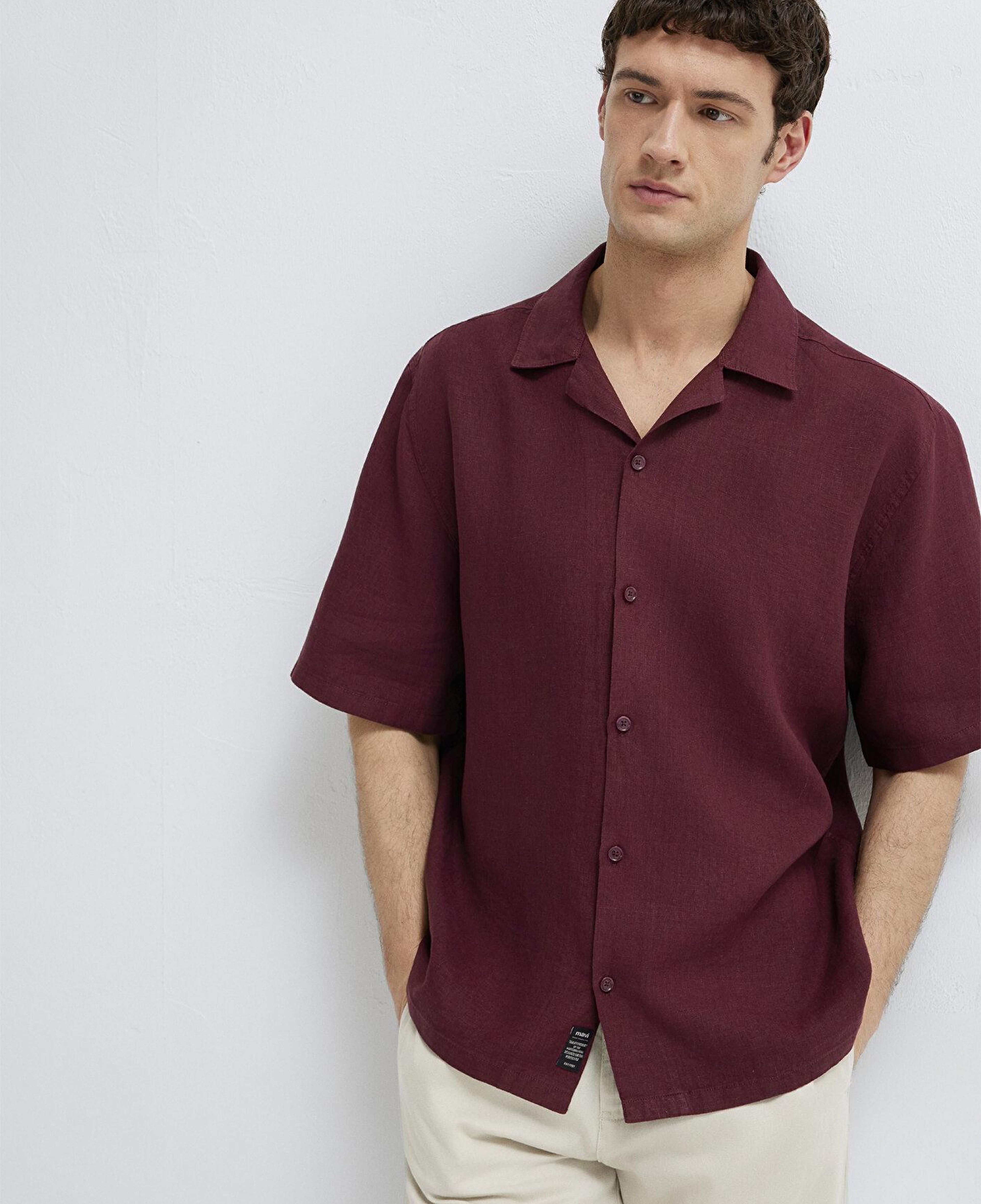 Mavi Bordo Keten Gömlek Loose Fit / Bol Rahat Kesim 0211962-70426