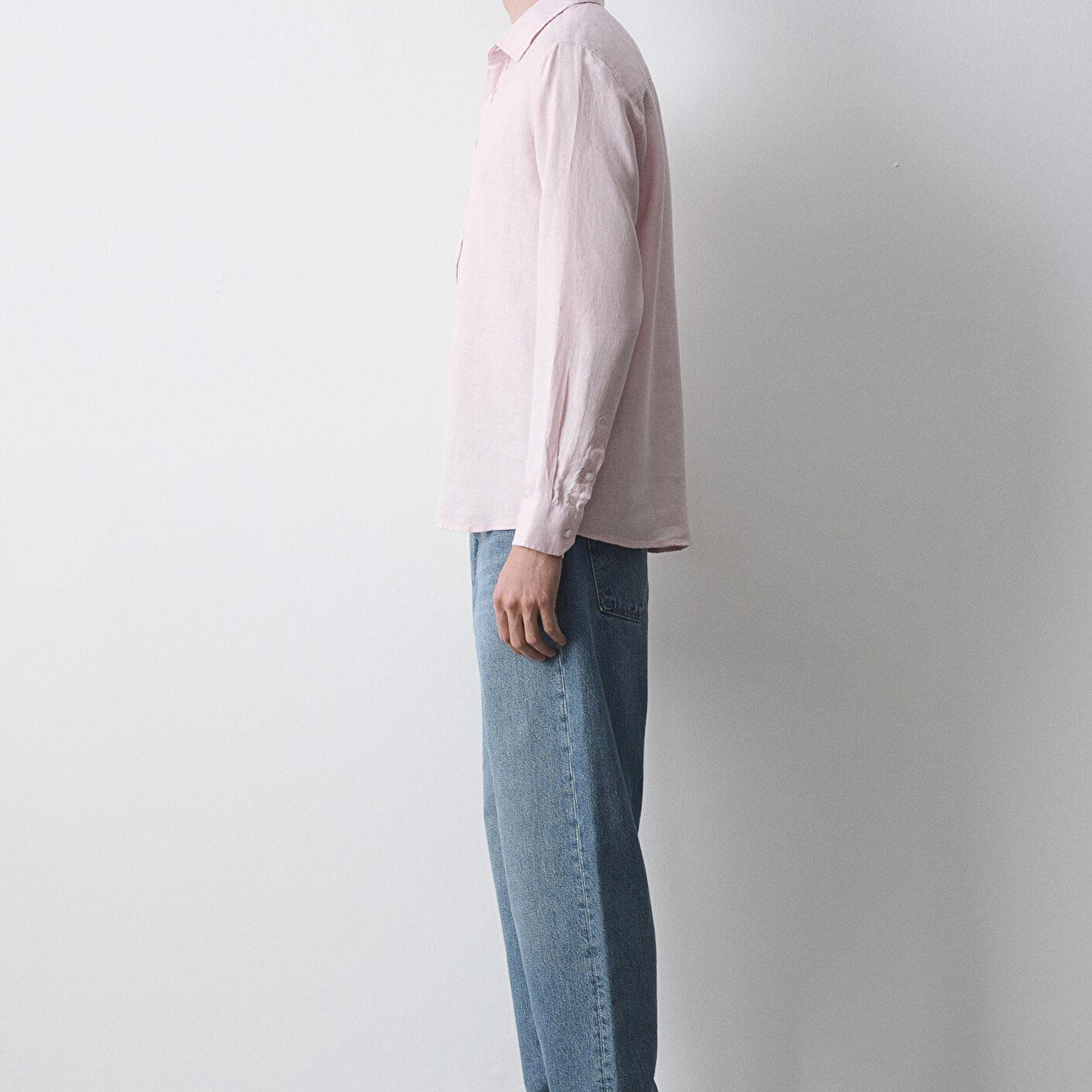 Mavi Pembe Keten Gömlek Regular Fit / Normal Kesim 0211963-71006
