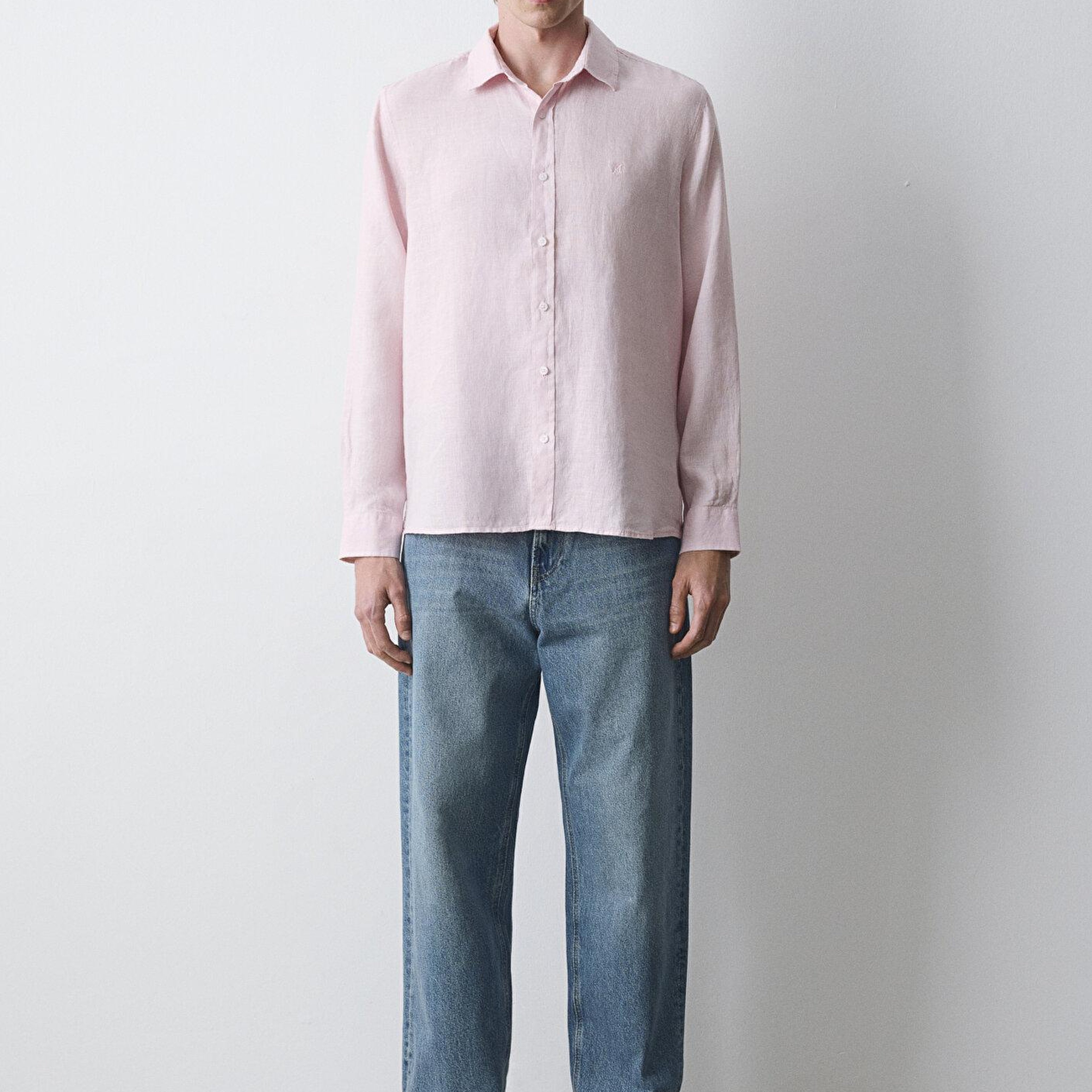 Mavi Pembe Keten Gömlek Regular Fit / Normal Kesim 0211963-71006