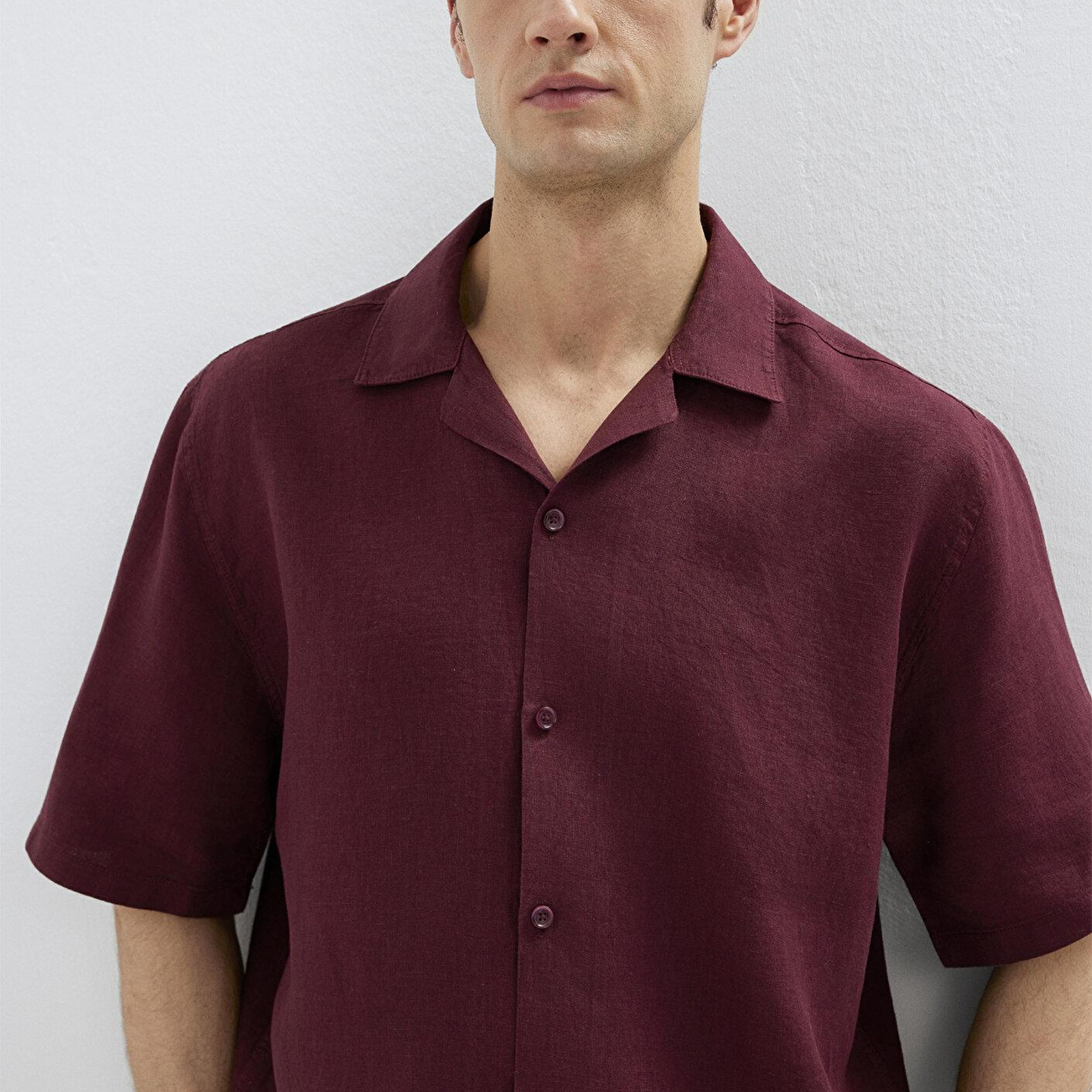 Mavi Bordo Keten Gömlek Loose Fit / Bol Rahat Kesim 0211962-70426