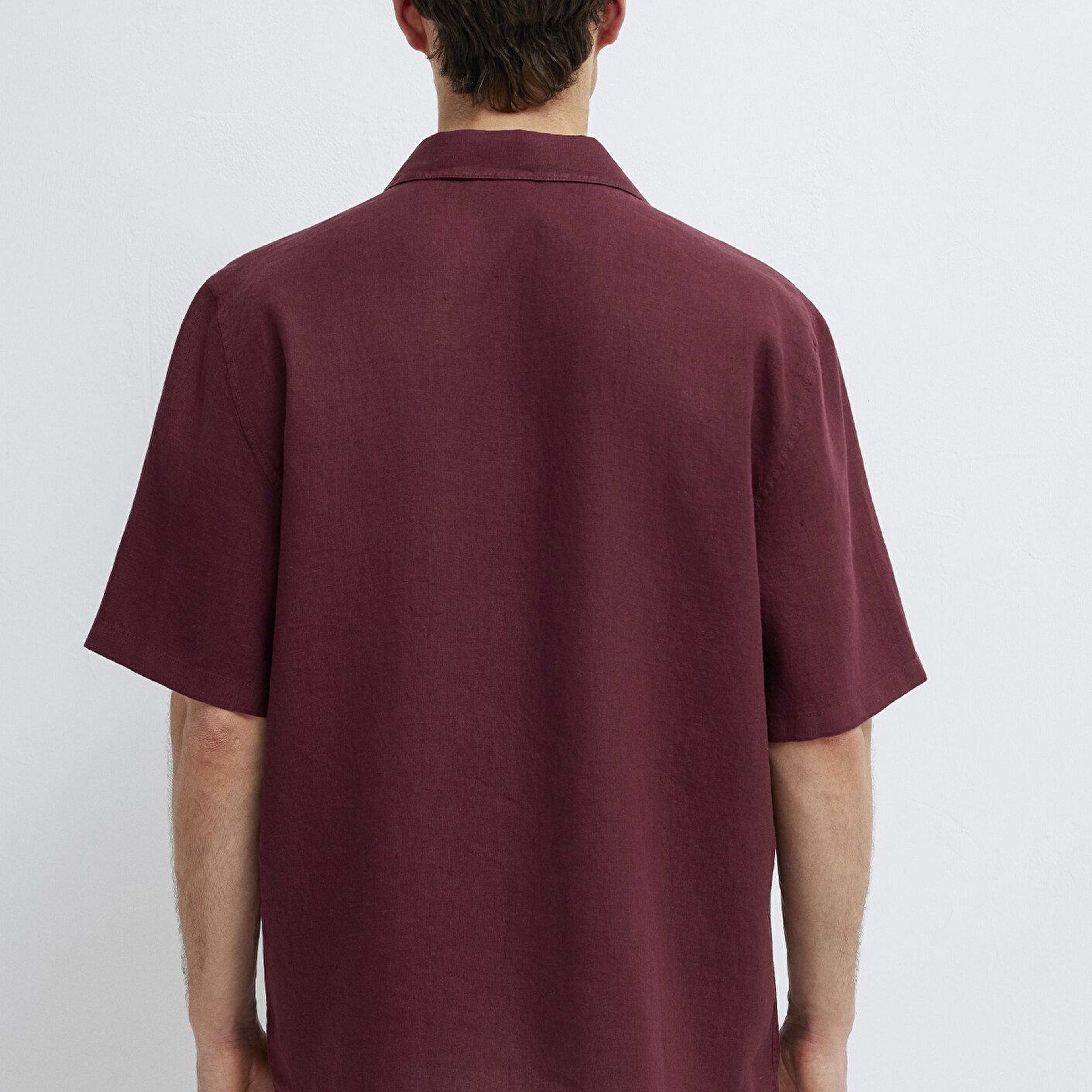 Mavi Bordo Keten Gömlek Loose Fit / Bol Rahat Kesim 0211962-70426