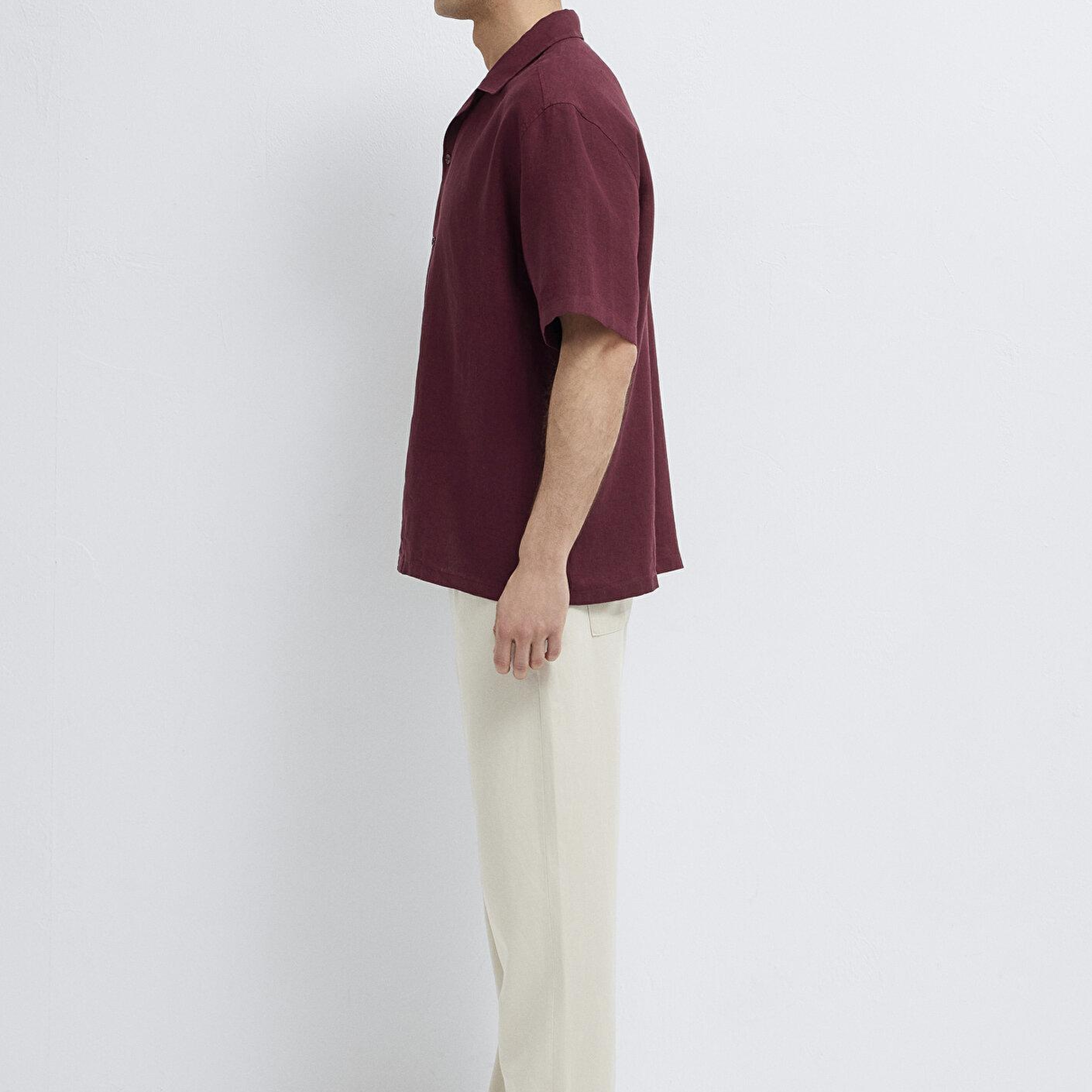 Mavi Bordo Keten Gömlek Loose Fit / Bol Rahat Kesim 0211962-70426