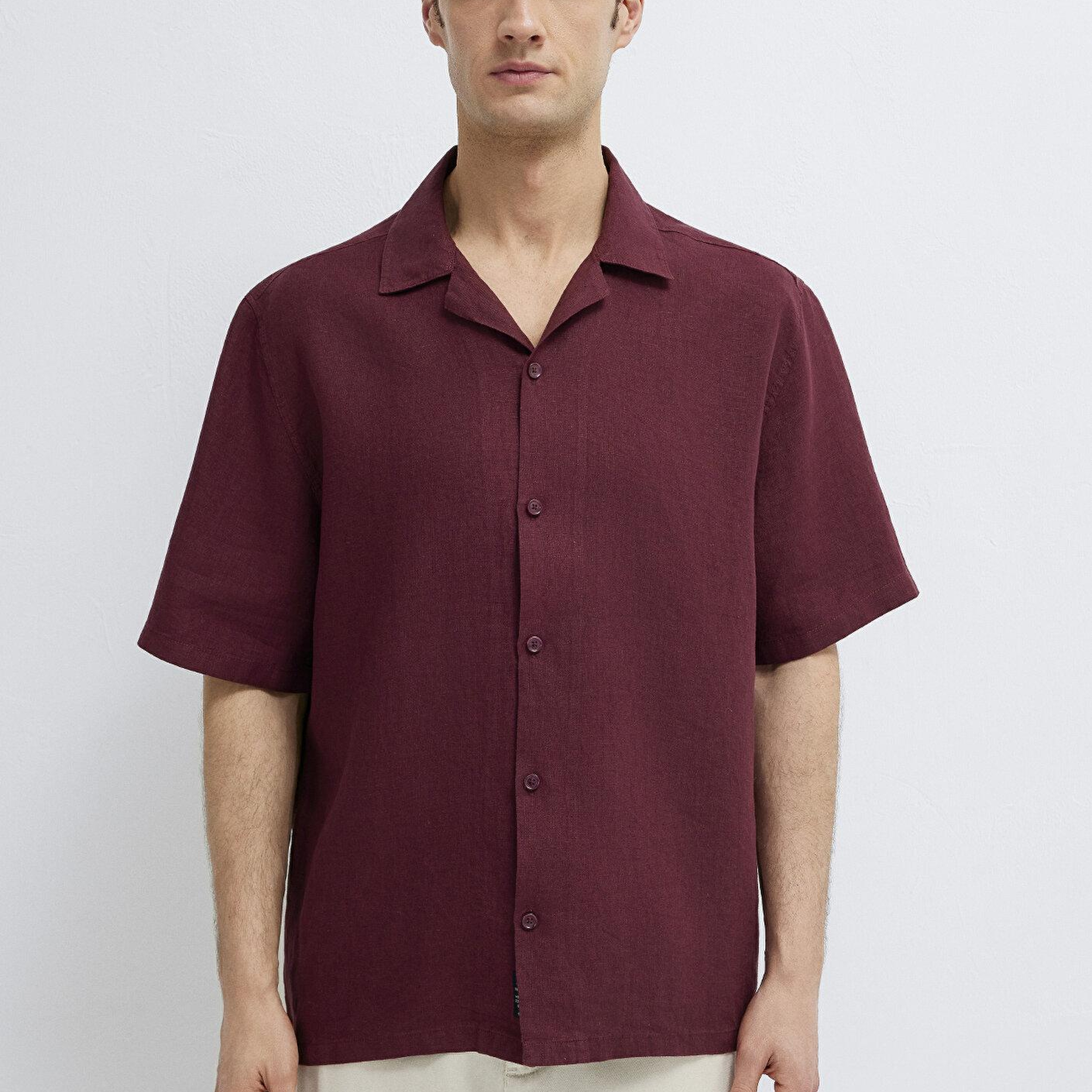 Mavi Bordo Keten Gömlek Loose Fit / Bol Rahat Kesim 0211962-70426