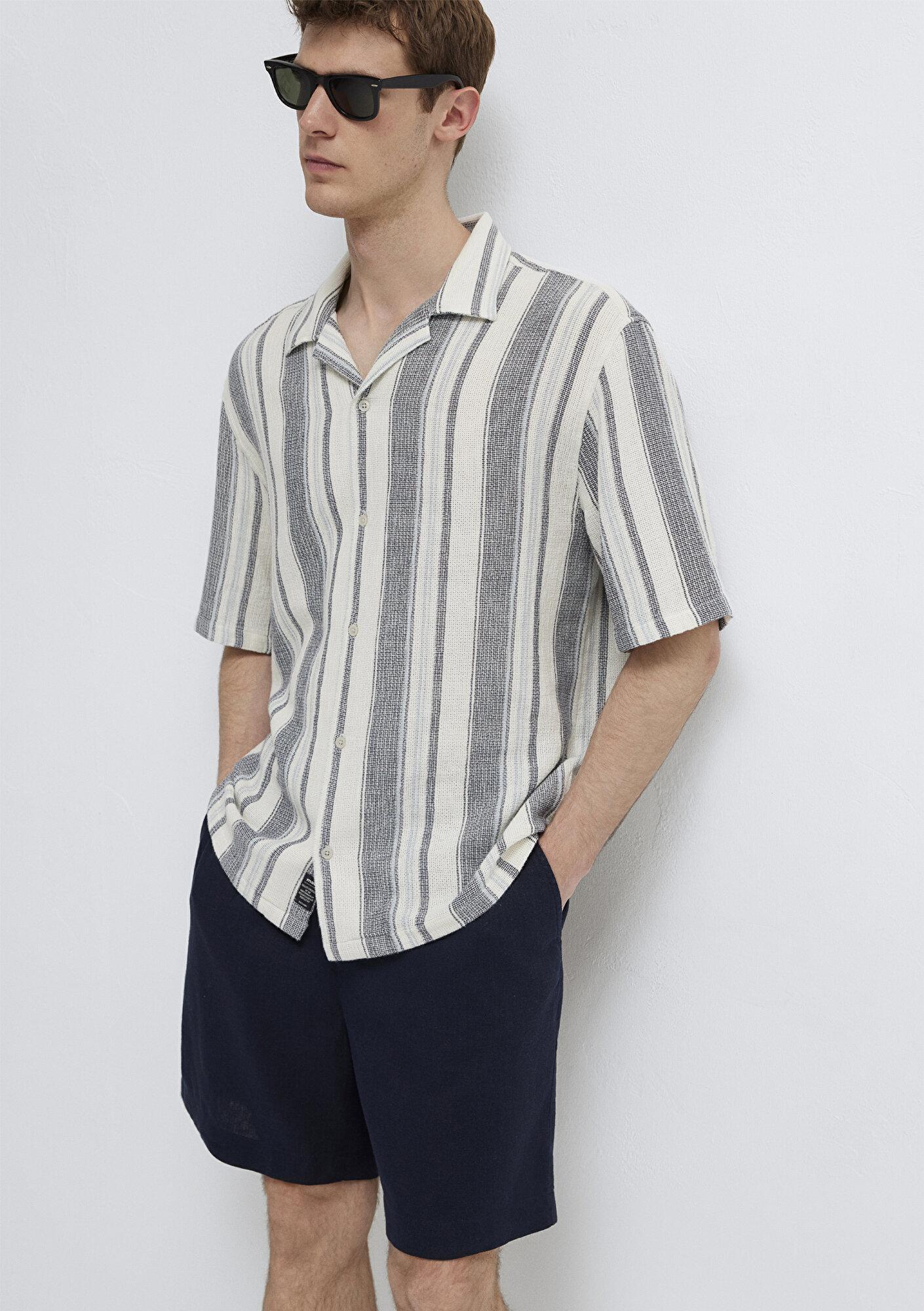 Mavi Çizgili Gömlek Loose Fit / Bol Rahat Kesim 0211951-91539