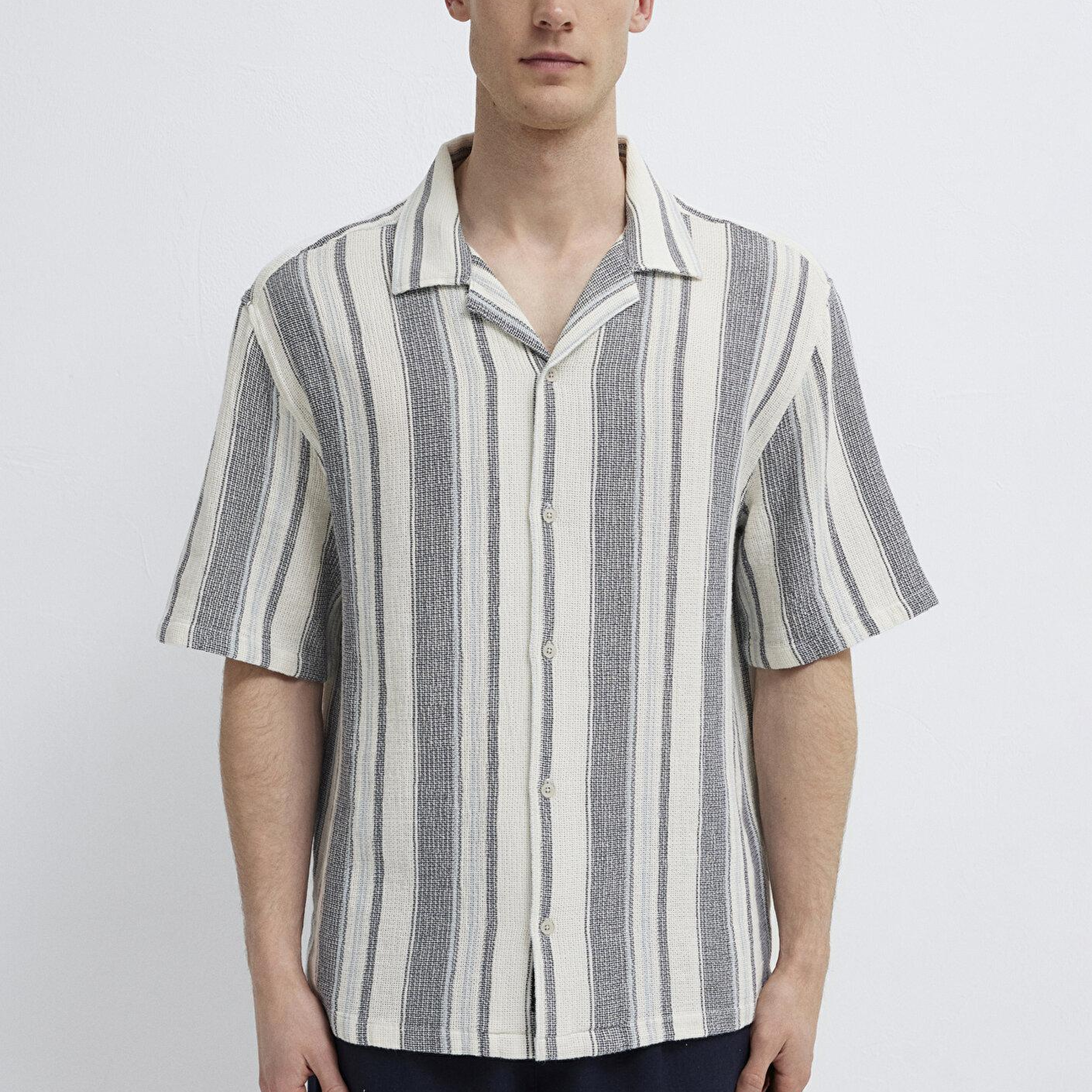 Mavi Çizgili Gömlek Loose Fit / Bol Rahat Kesim 0211951-91539